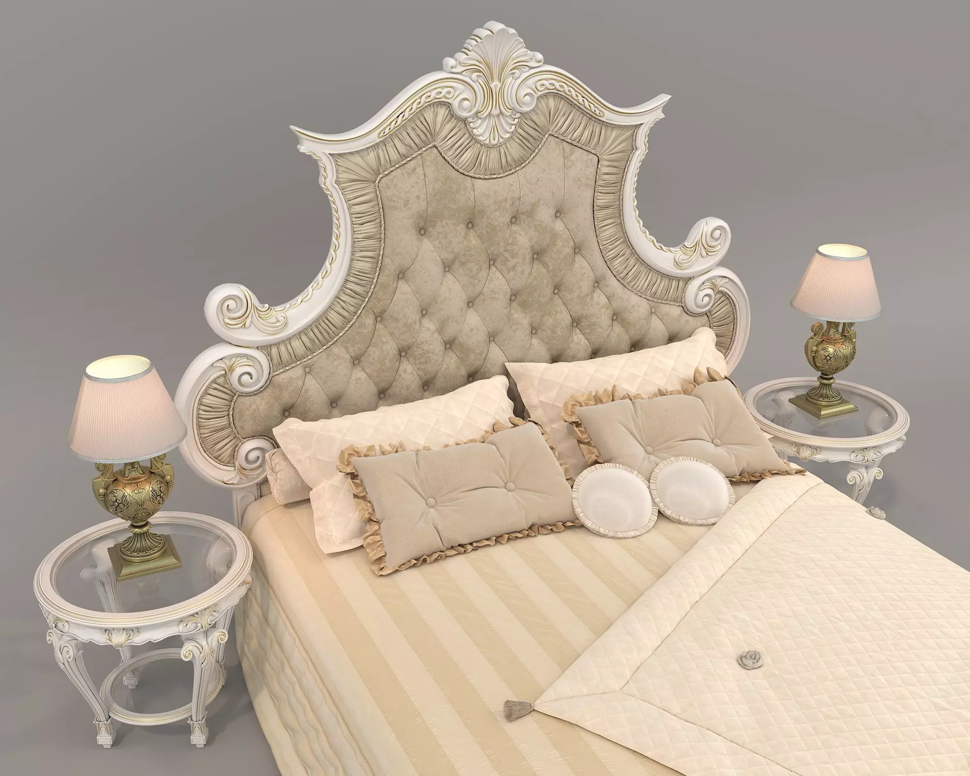 Classic European Style Bed Set 50 3D model_7