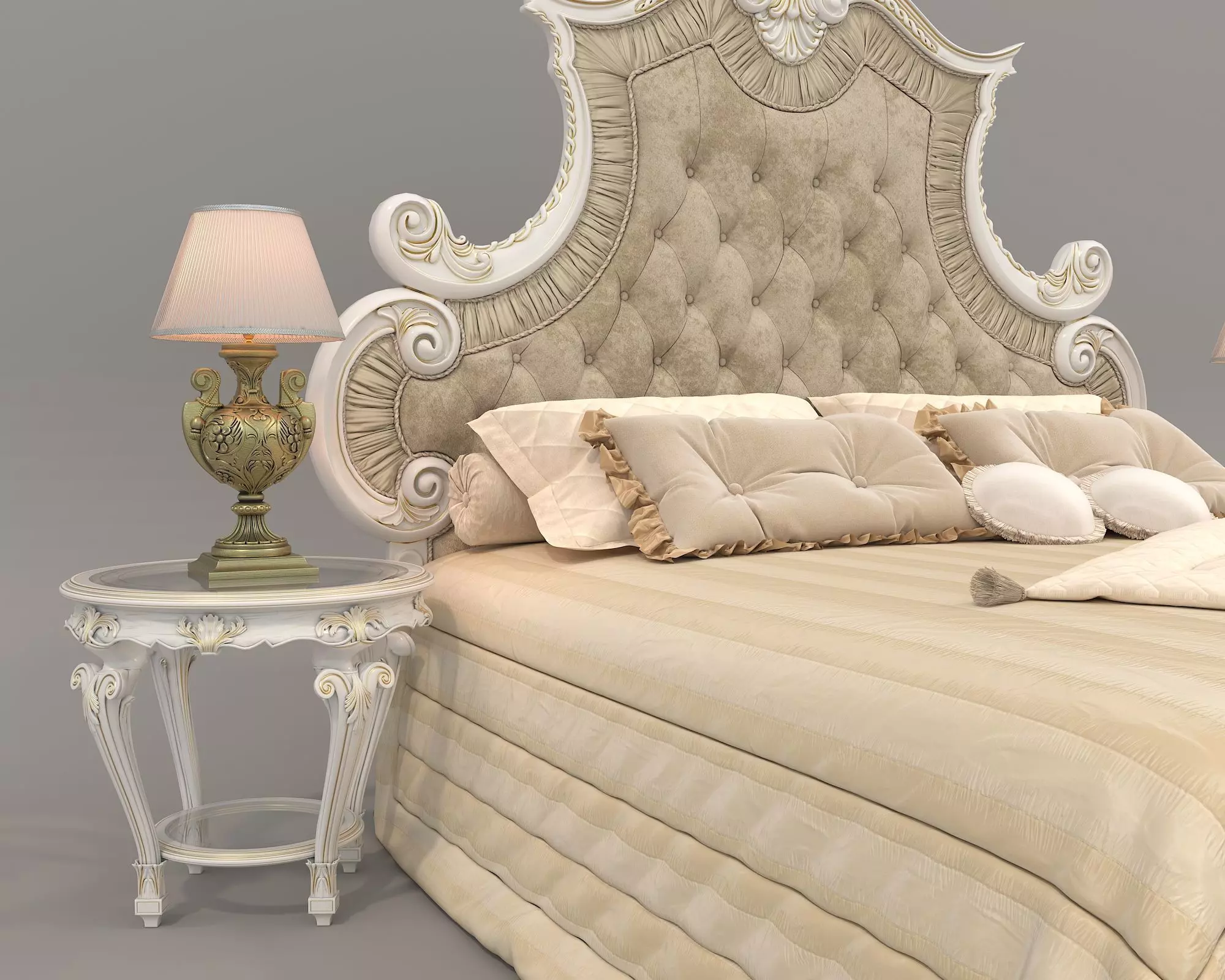 Classic European Style Bed Set 50 3D model_2