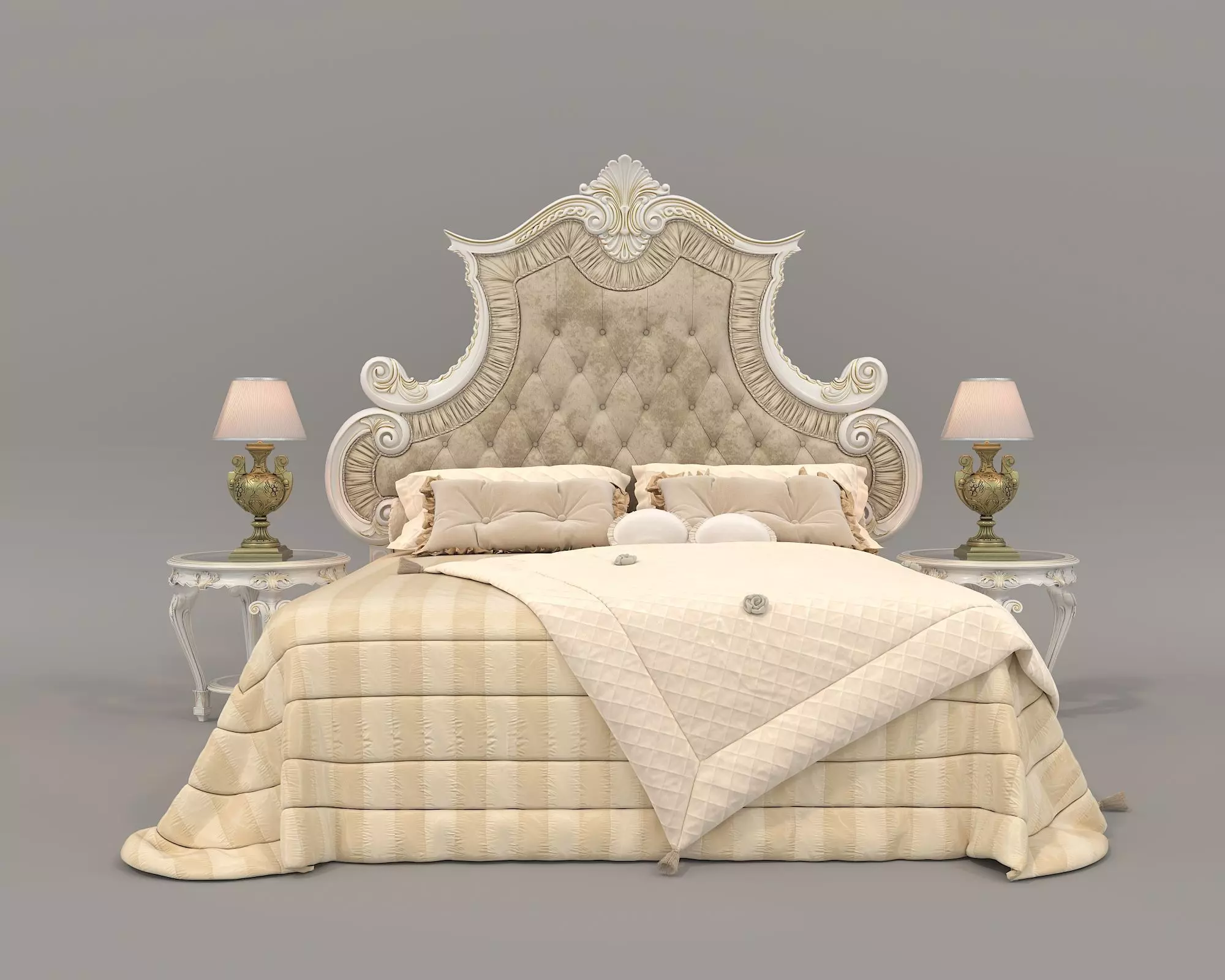 Classic European Style Bed Set 50 3D model_3