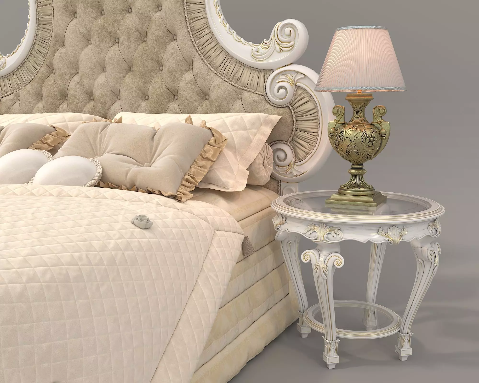 Classic European Style Bed Set 50 3D model_6