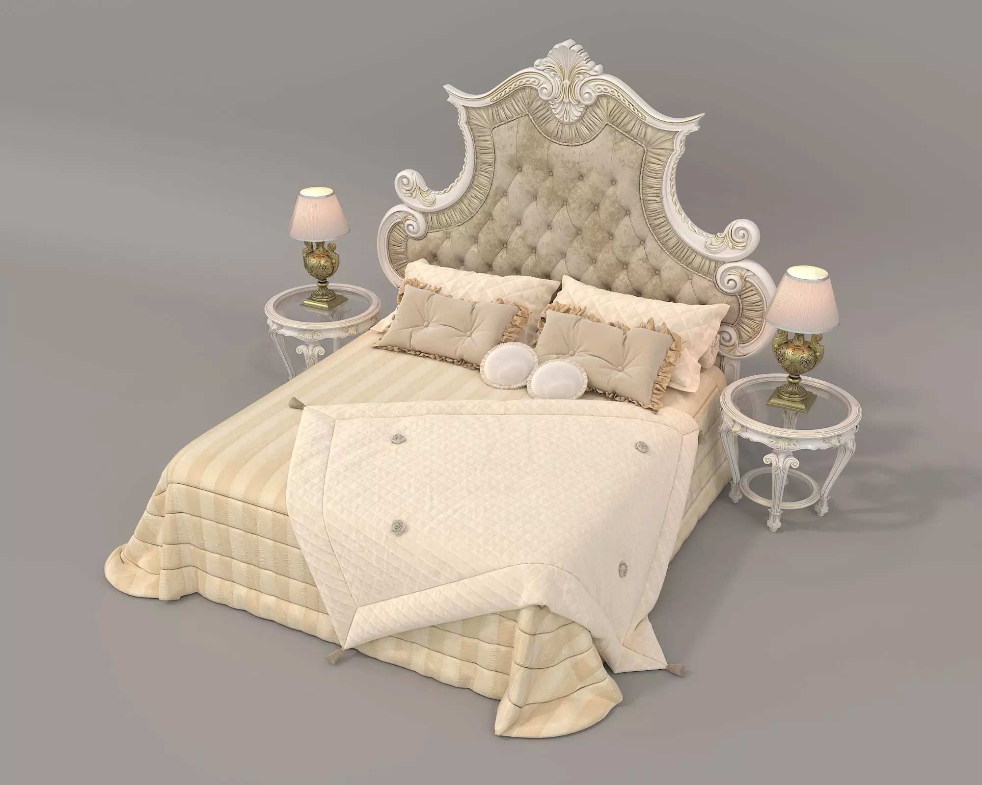 Classic European Style Bed Set 50 3D model_1