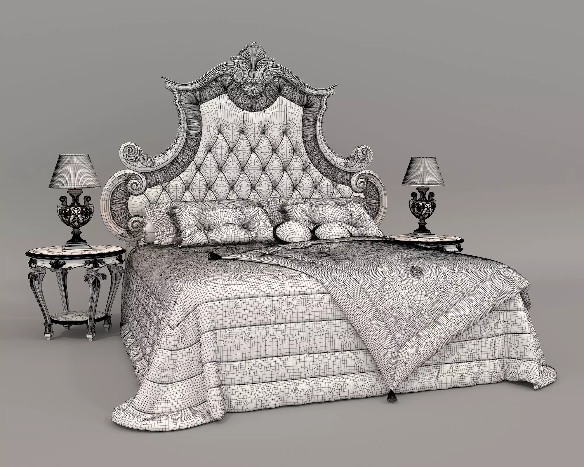 Classic European Style Bed Set 50 3D model_8