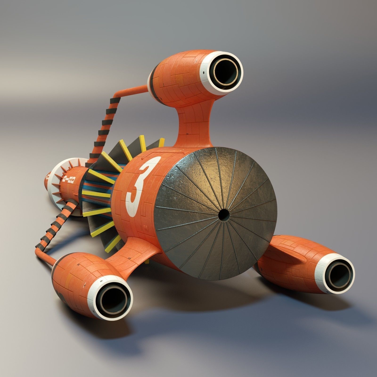 Thunderbird orange rocket with number Low-poly 3D model_2