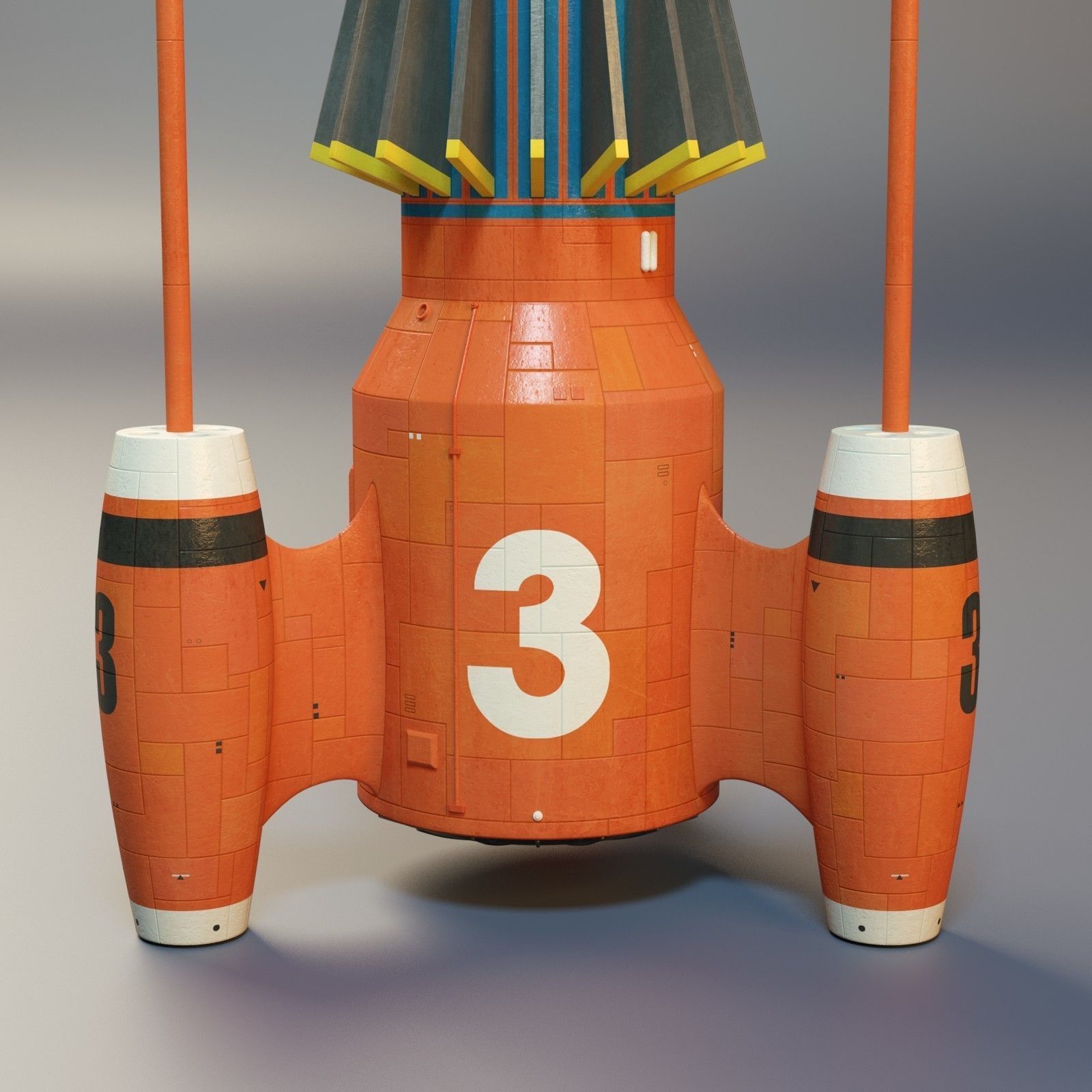 Thunderbird orange rocket with number Low-poly 3D model_1