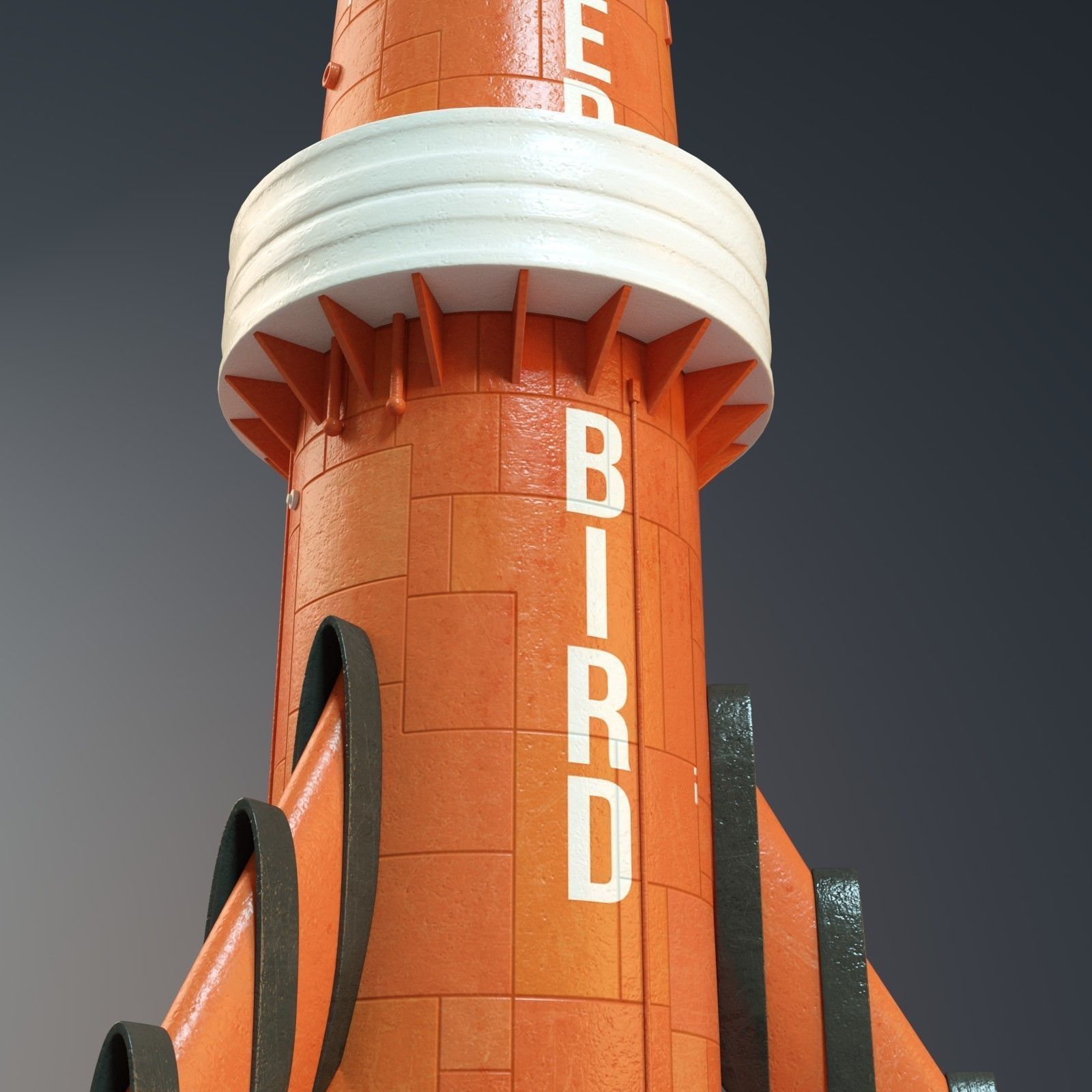 Thunderbird orange rocket with number Low-poly 3D model_5