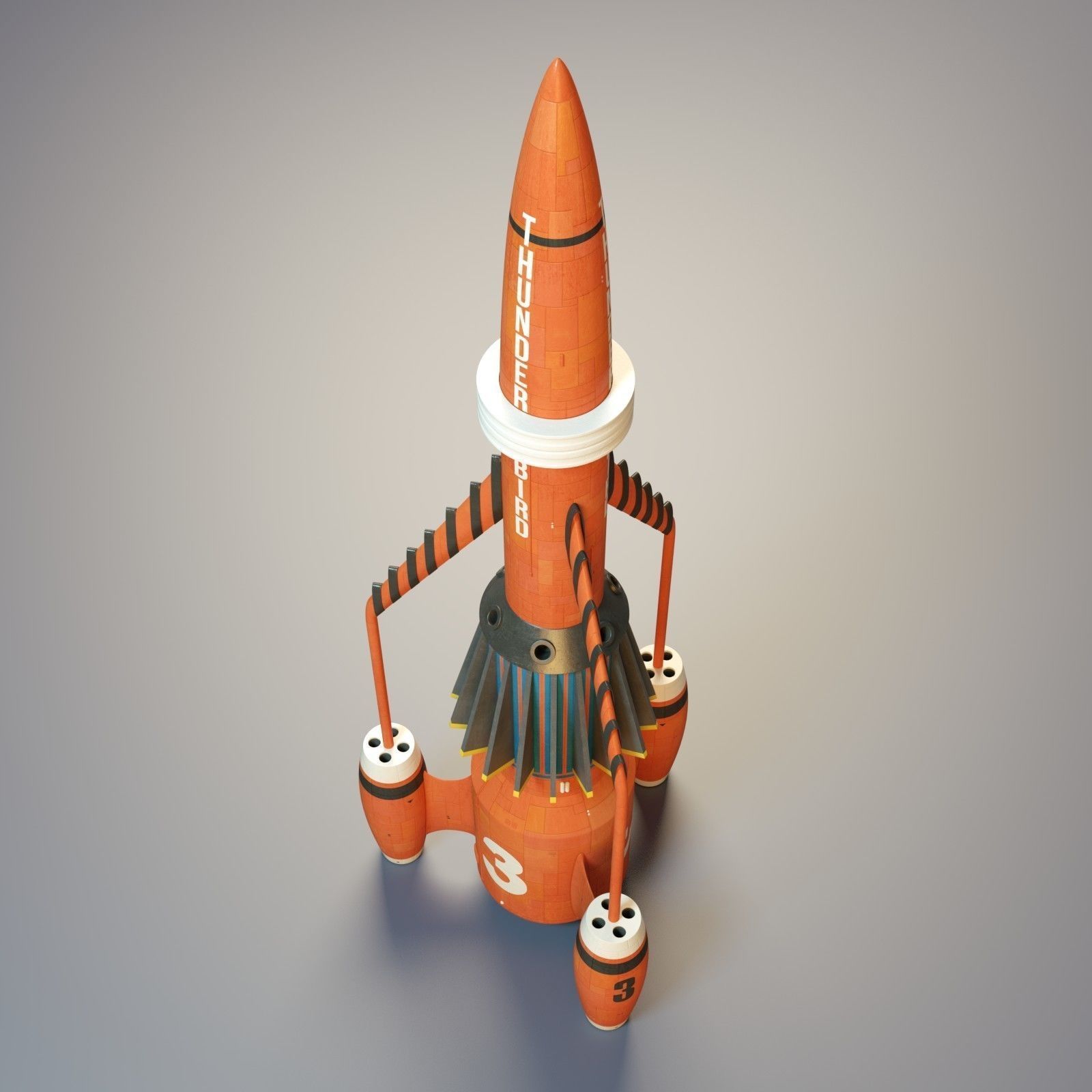 Thunderbird orange rocket with number Low-poly 3D model_3