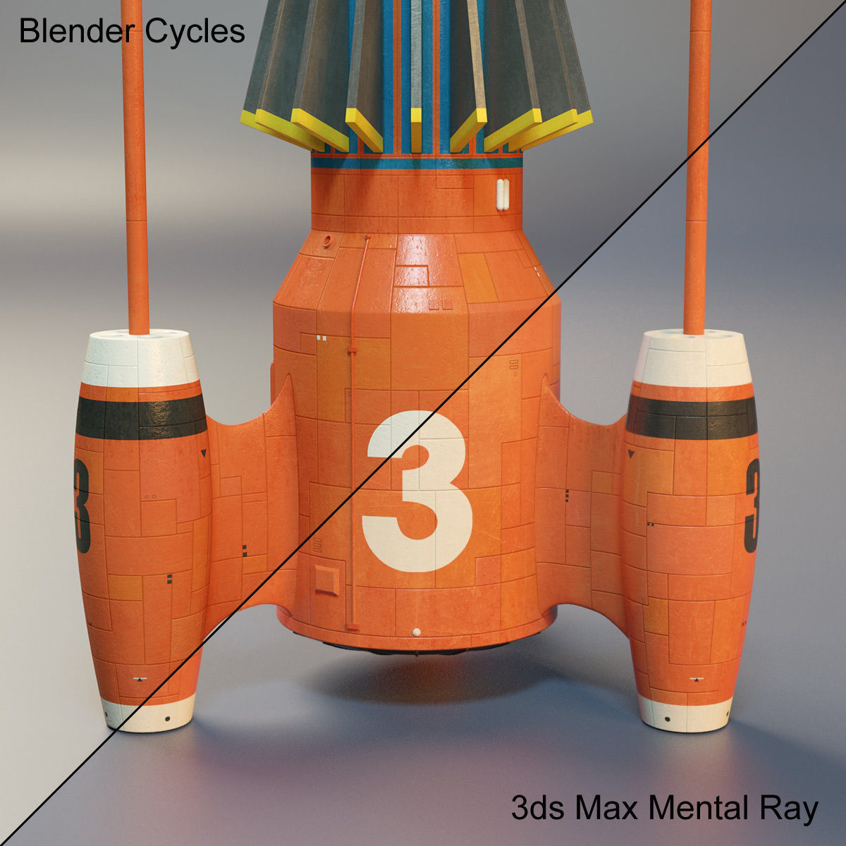 Thunderbird orange rocket with number Low-poly 3D model_19
