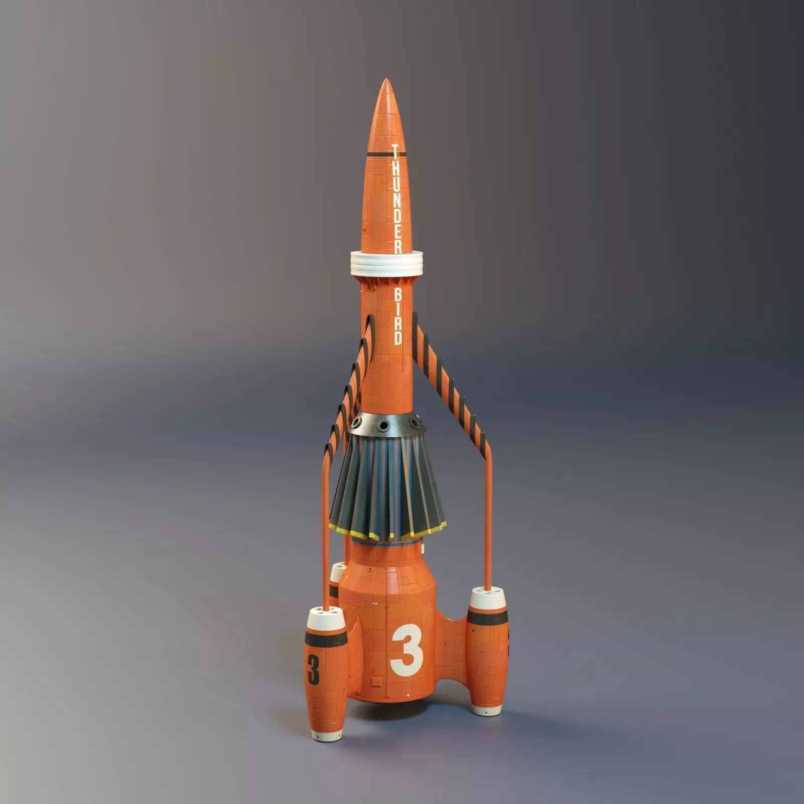 Thunderbird orange rocket with number Low-poly 3D model_0