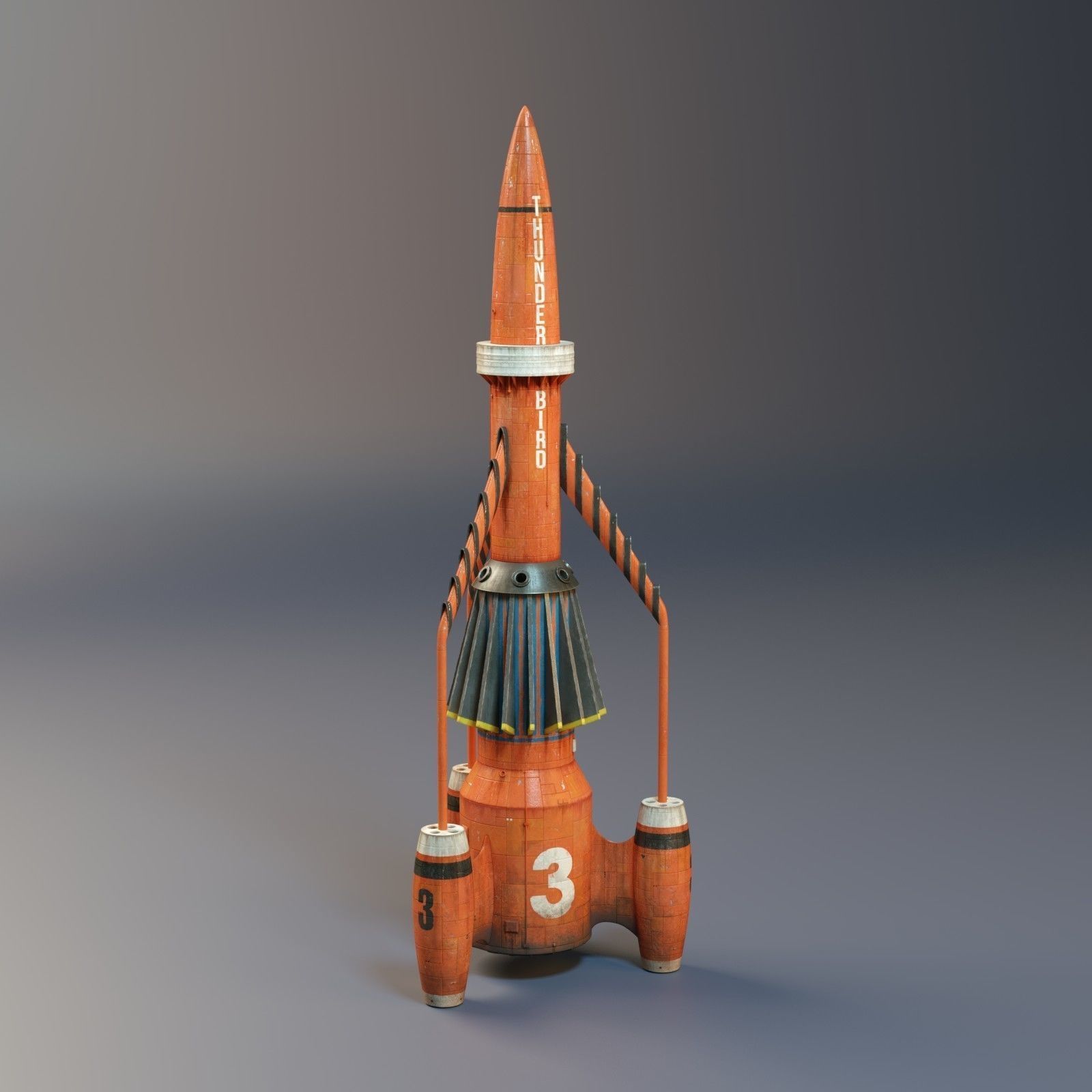 Thunderbird orange rocket with number Low-poly 3D model_6