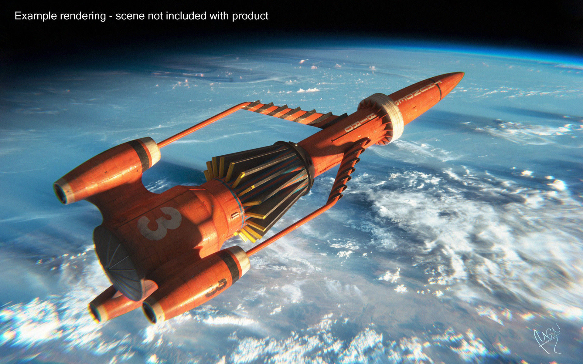 Thunderbird orange rocket with number Low-poly 3D model_20