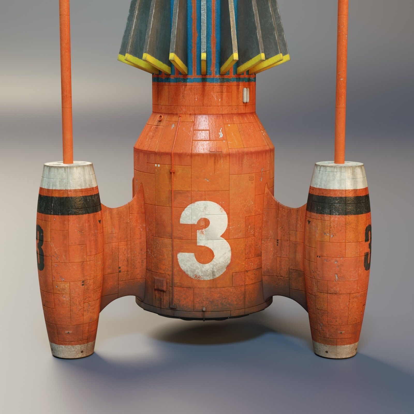 Thunderbird orange rocket with number Low-poly 3D model_7