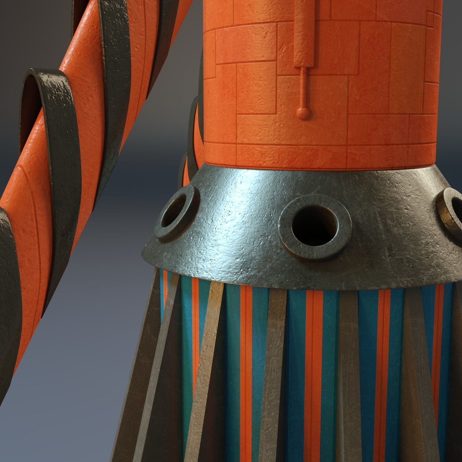 Thunderbird orange rocket with number Low-poly 3D model_4