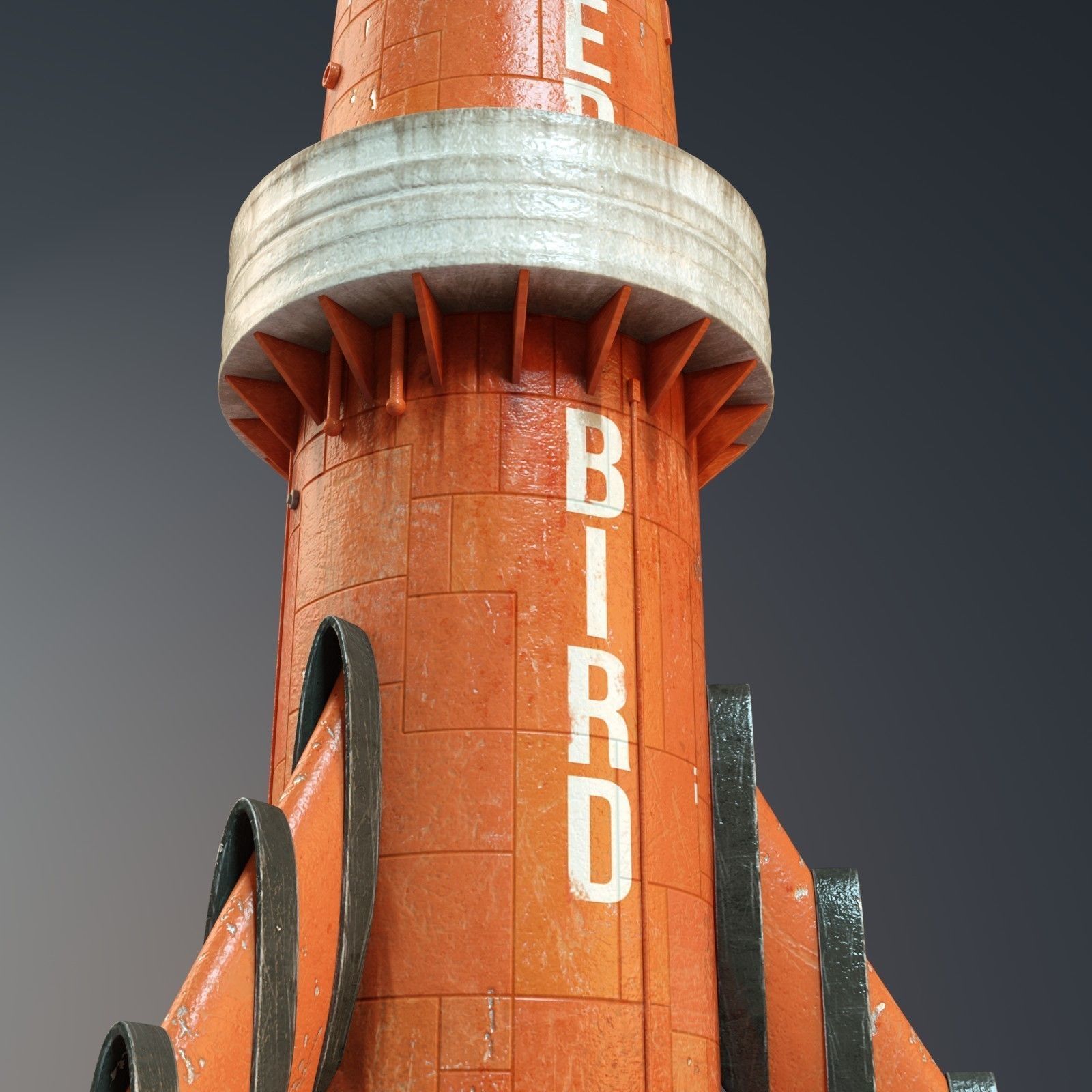 Thunderbird orange rocket with number Low-poly 3D model_11