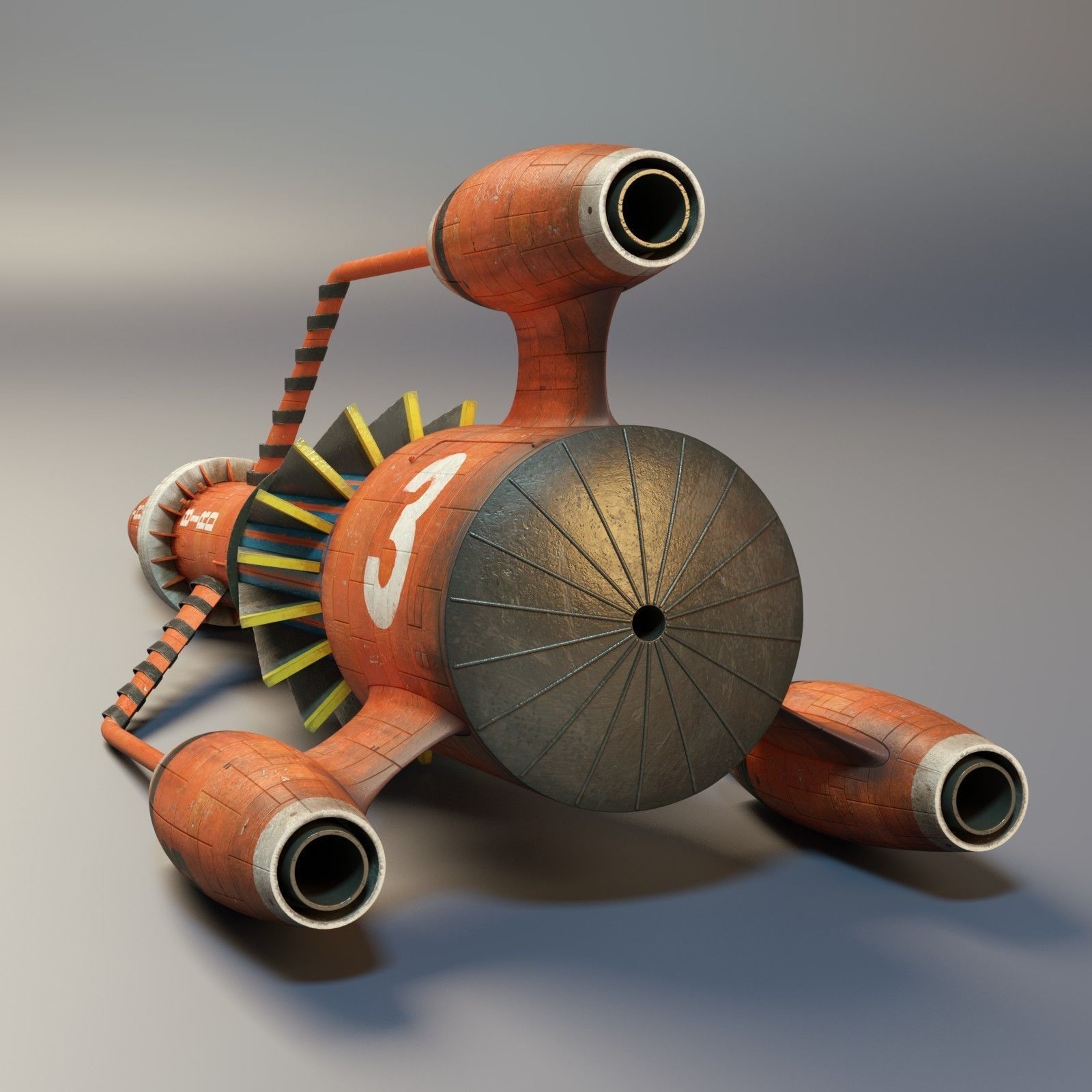 Thunderbird orange rocket with number Low-poly 3D model_8