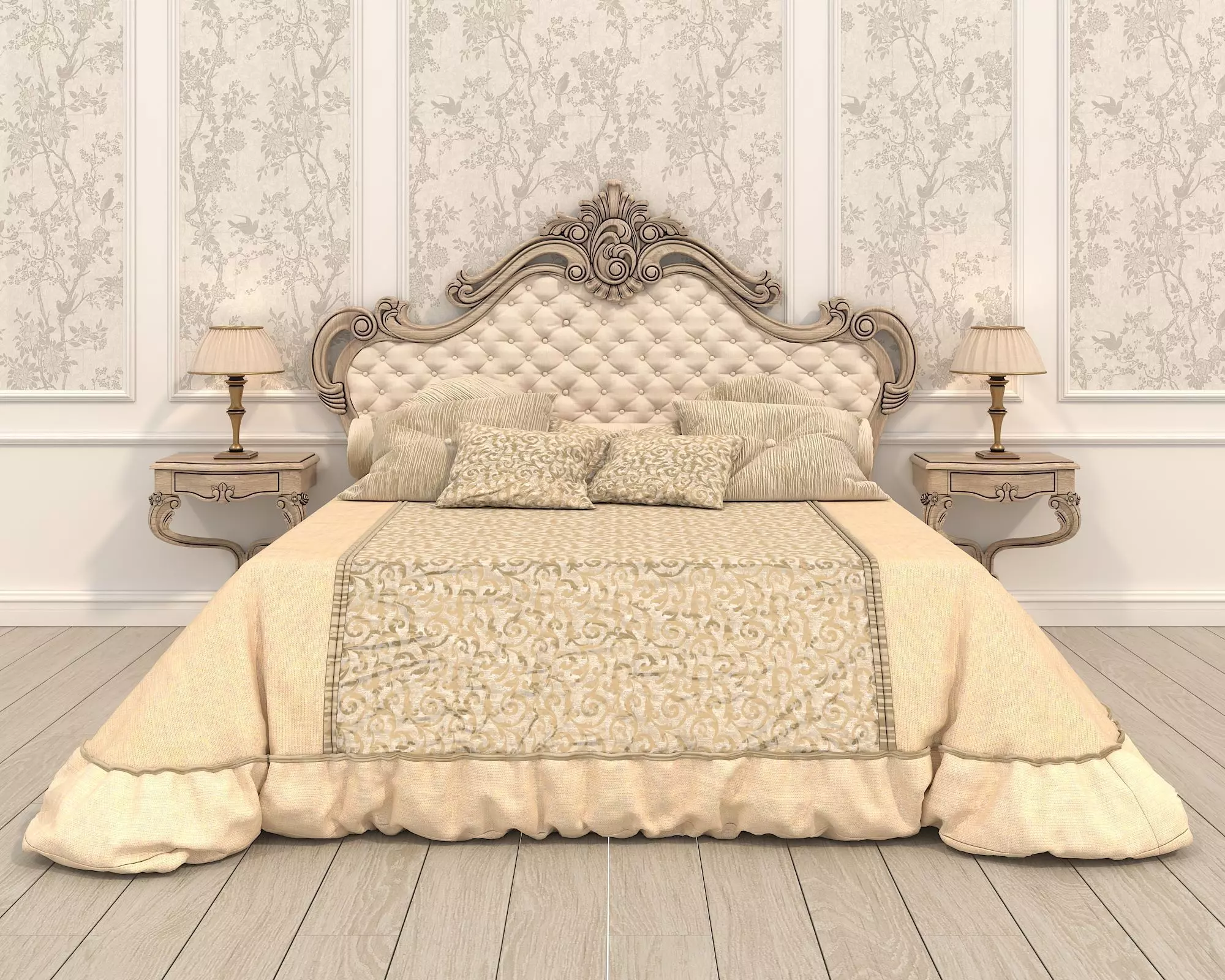 Classic European Style Bed Set 52 3D model_1