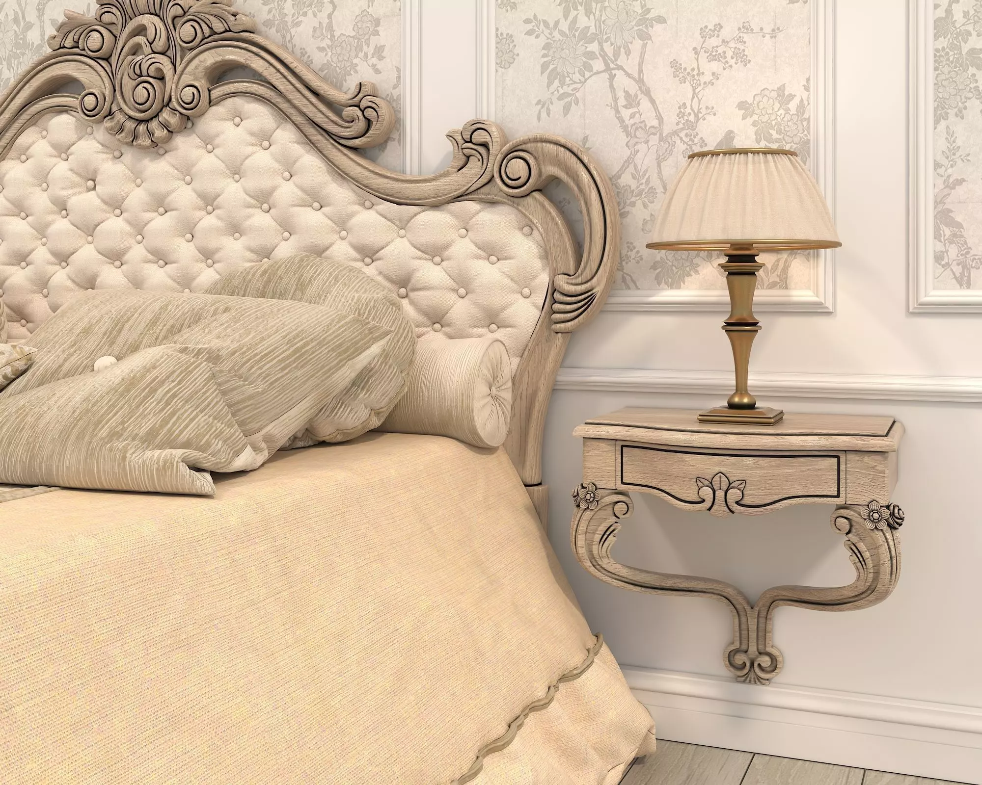 Classic European Style Bed Set 52 3D model_2