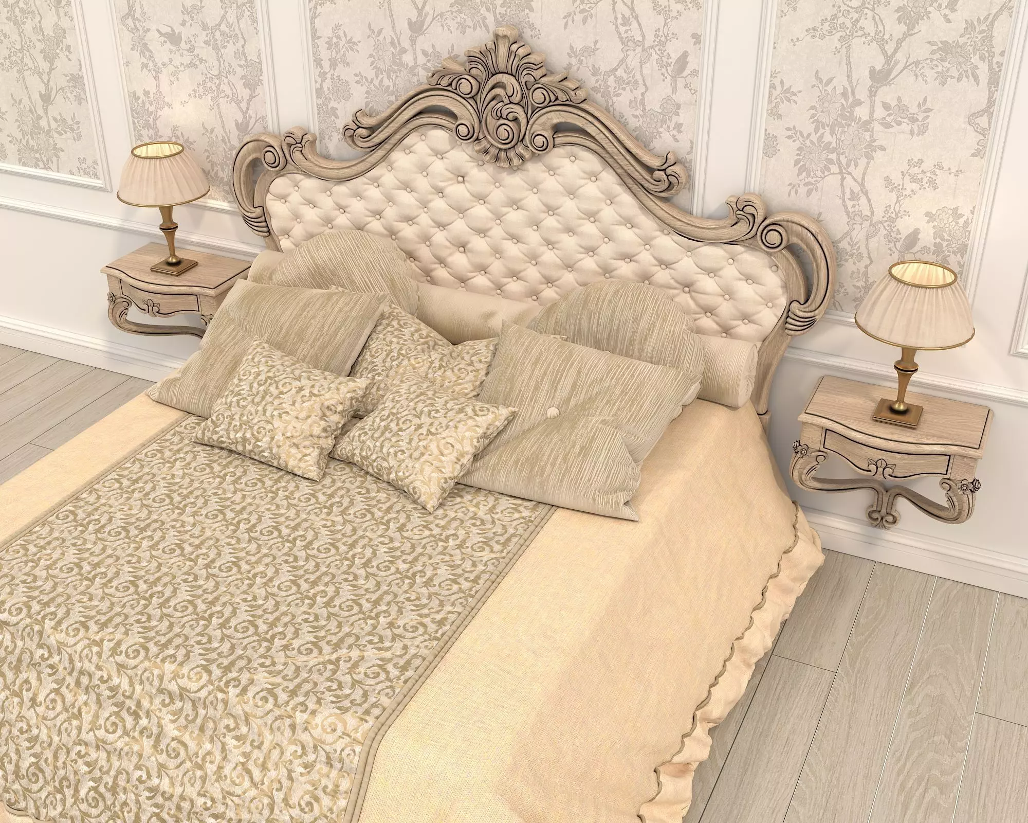 Classic European Style Bed Set 52 3D model_5