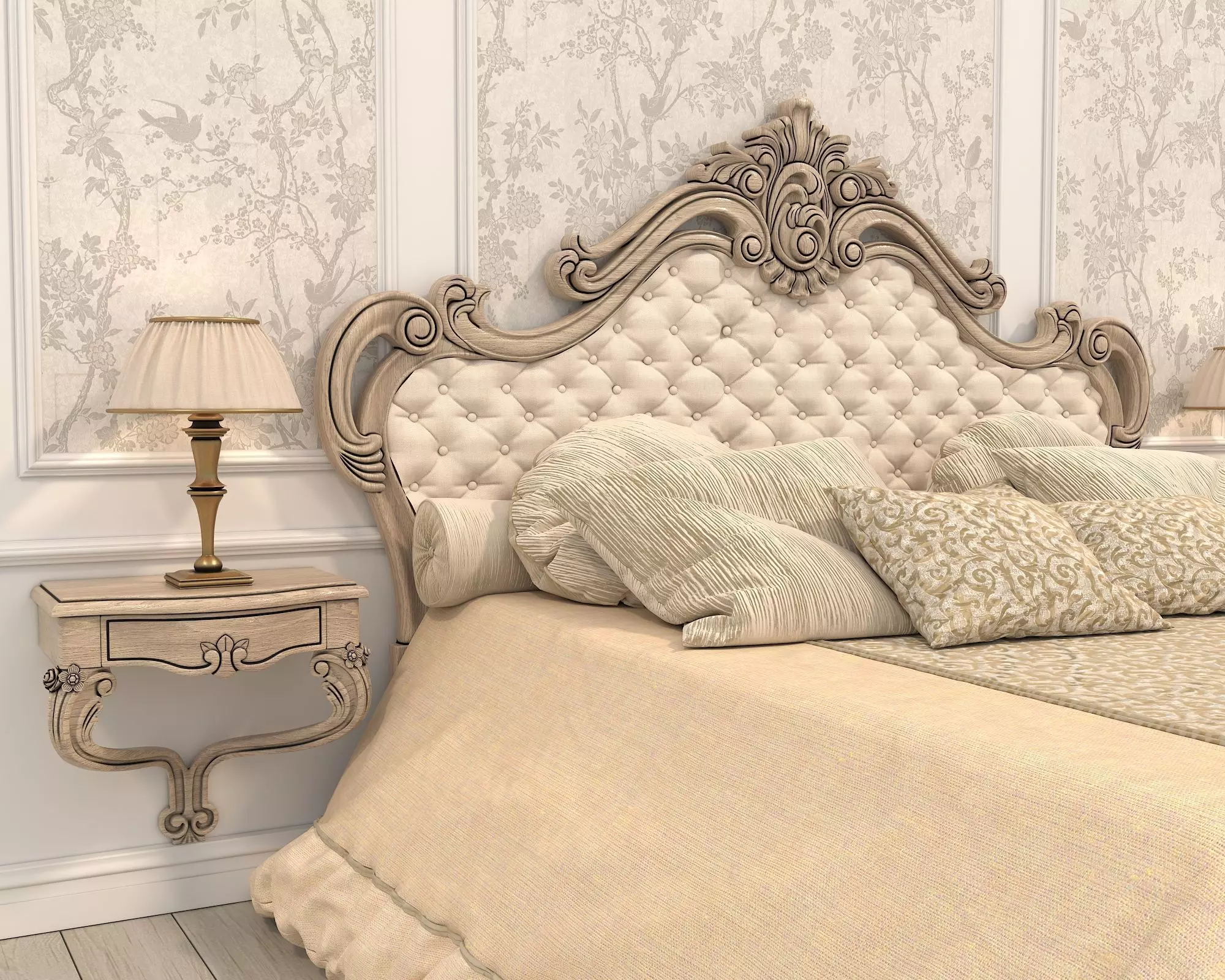Classic European Style Bed Set 52 3D model_4
