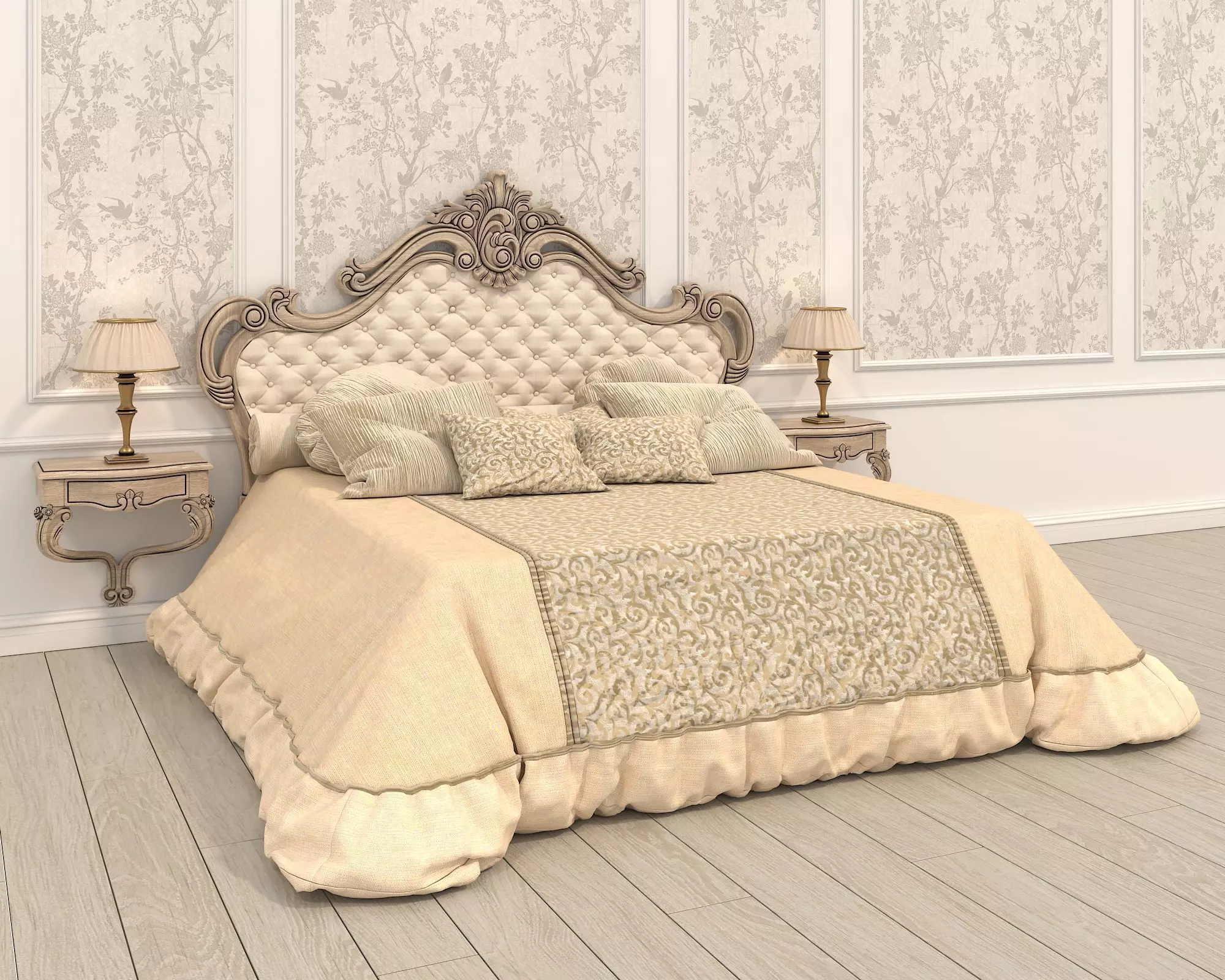 Classic European Style Bed Set 52 3D model_0