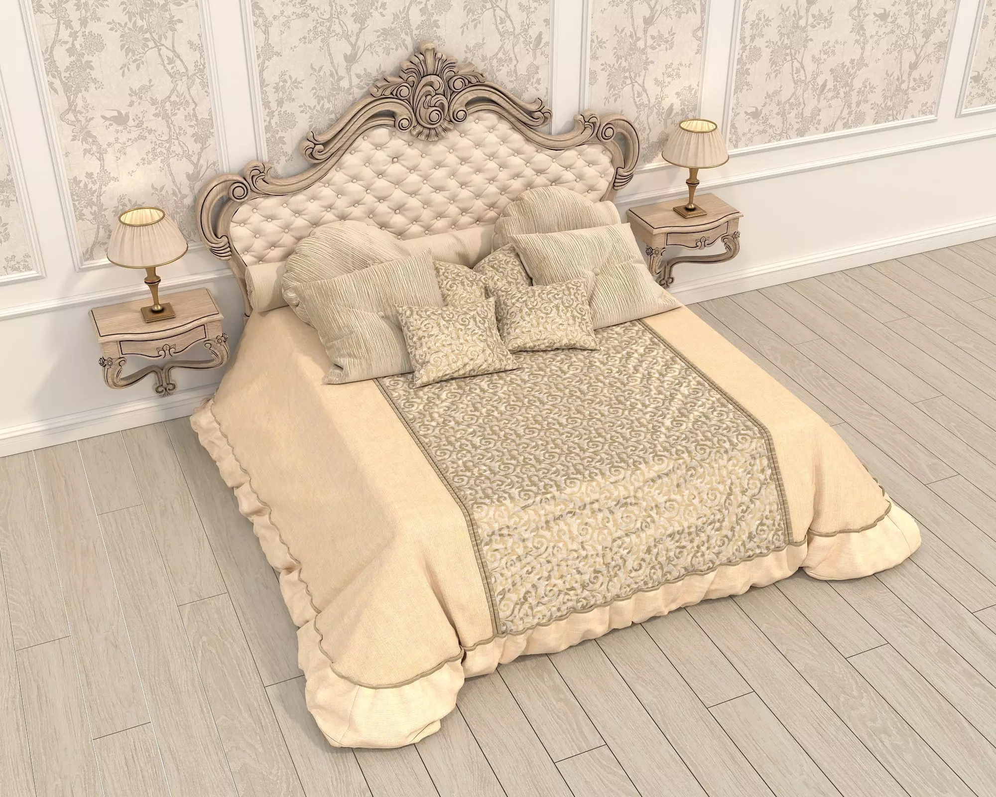 Classic European Style Bed Set 52 3D model_3