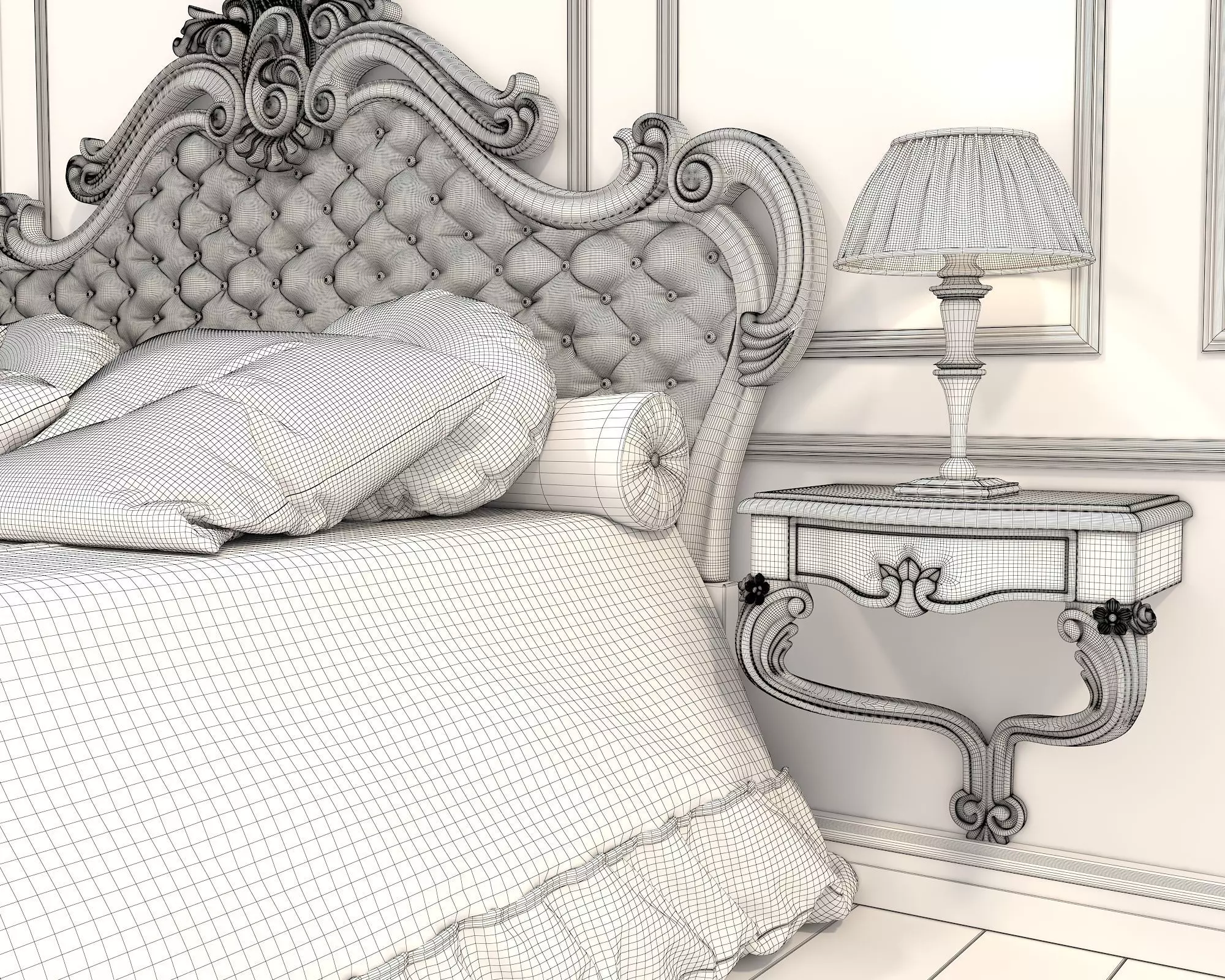 Classic European Style Bed Set 52 3D model_9