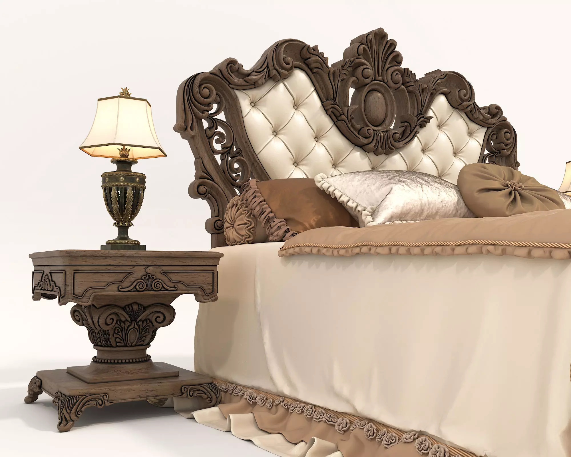 Classic European Style Bed Set 53 3D model_7