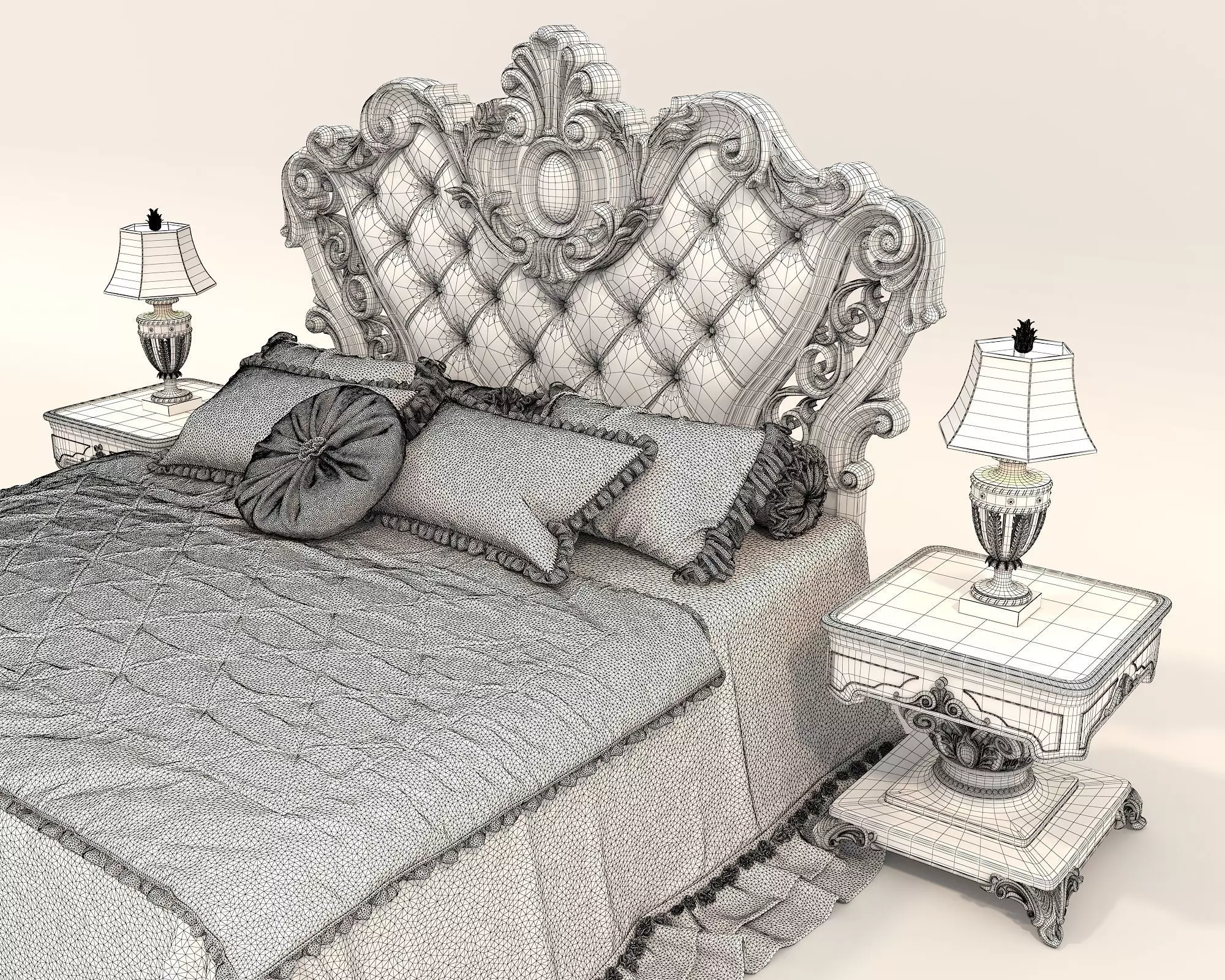 Classic European Style Bed Set 53 3D model_10