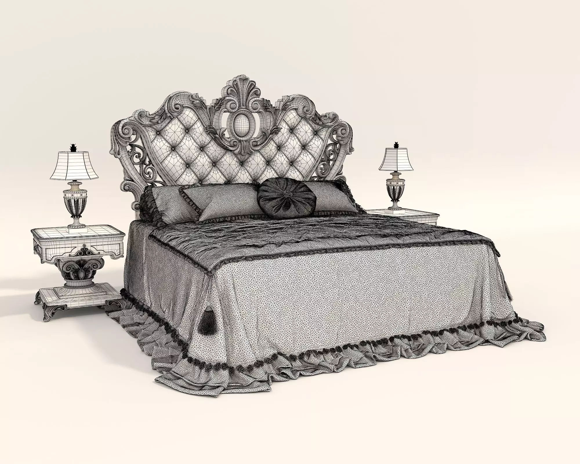Classic European Style Bed Set 53 3D model_8