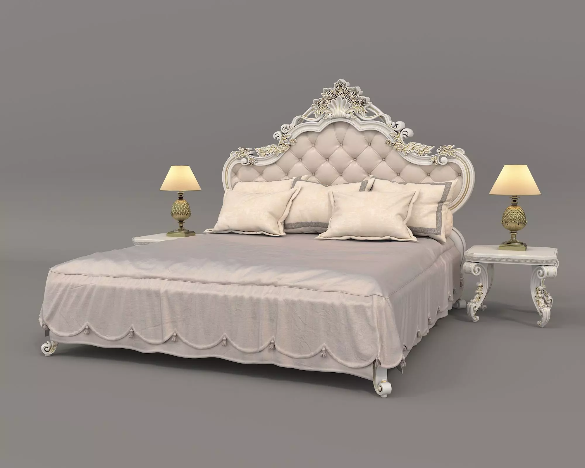Classic European Style Bed Set 55 3D model_7
