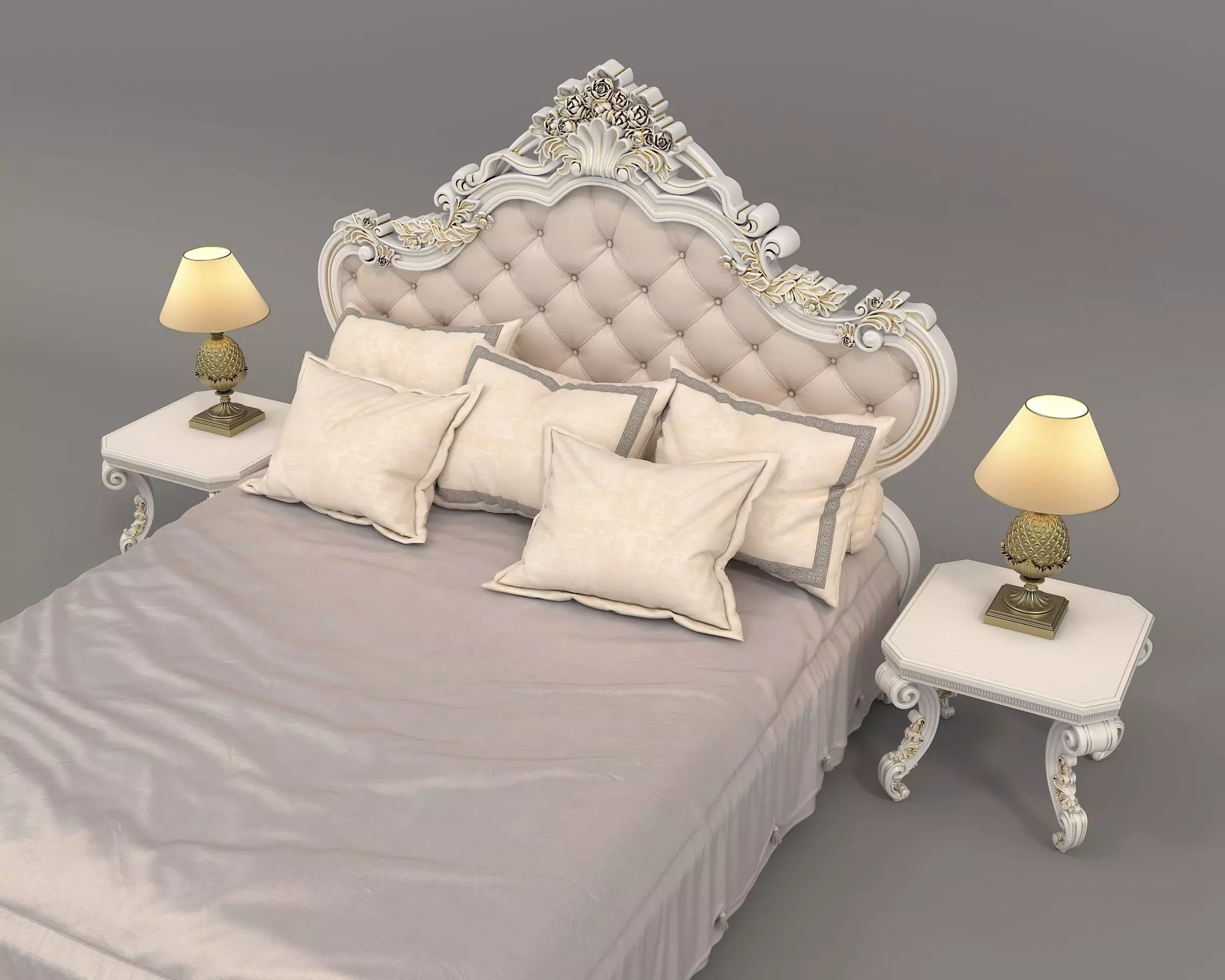 Classic European Style Bed Set 55 3D model_5