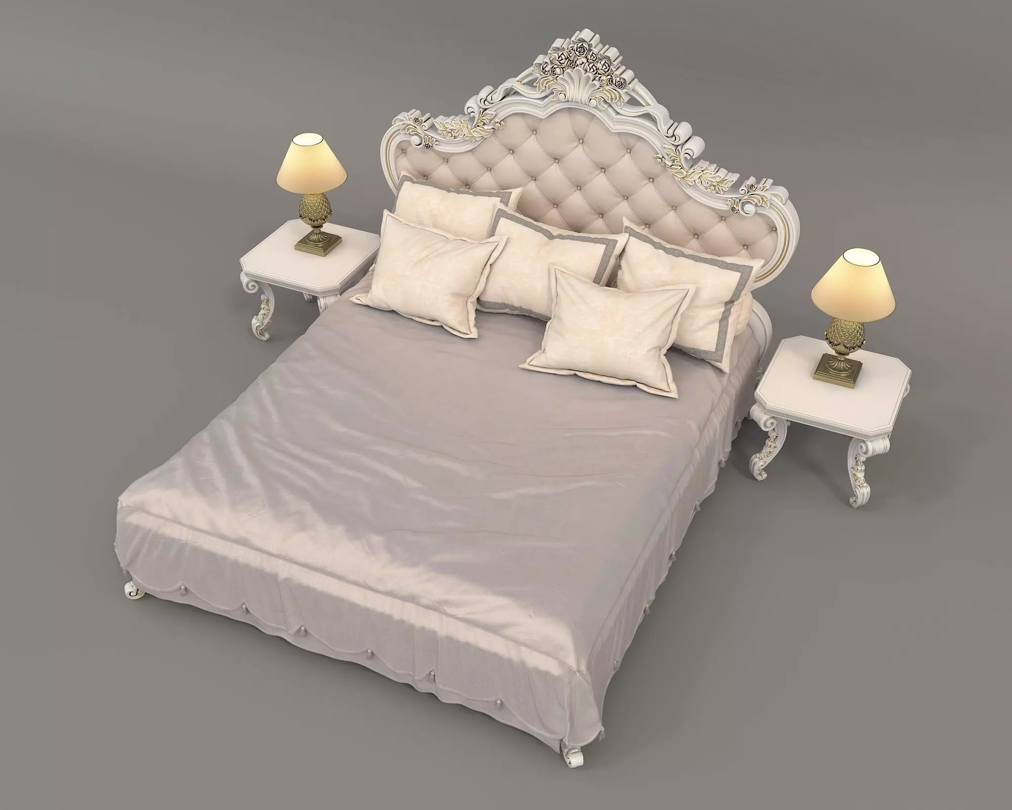 Classic European Style Bed Set 55 3D model_3