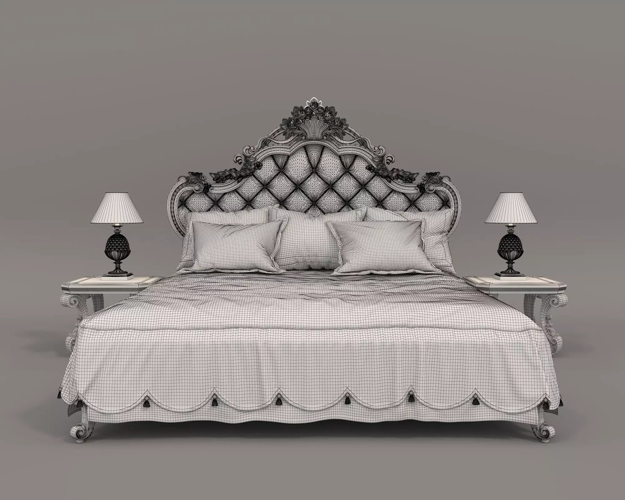 Classic European Style Bed Set 55 3D model_8