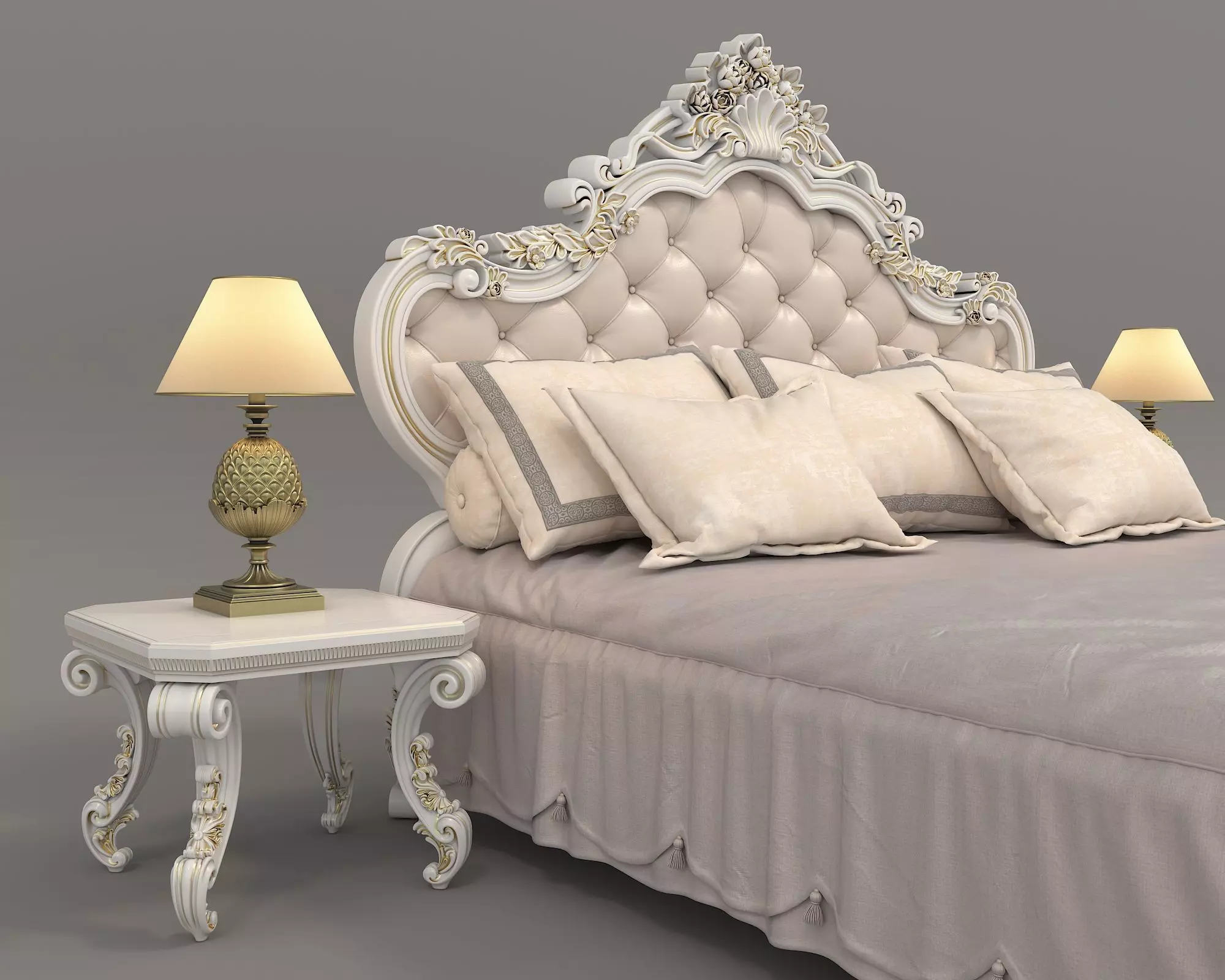 Classic European Style Bed Set 55 3D model_2
