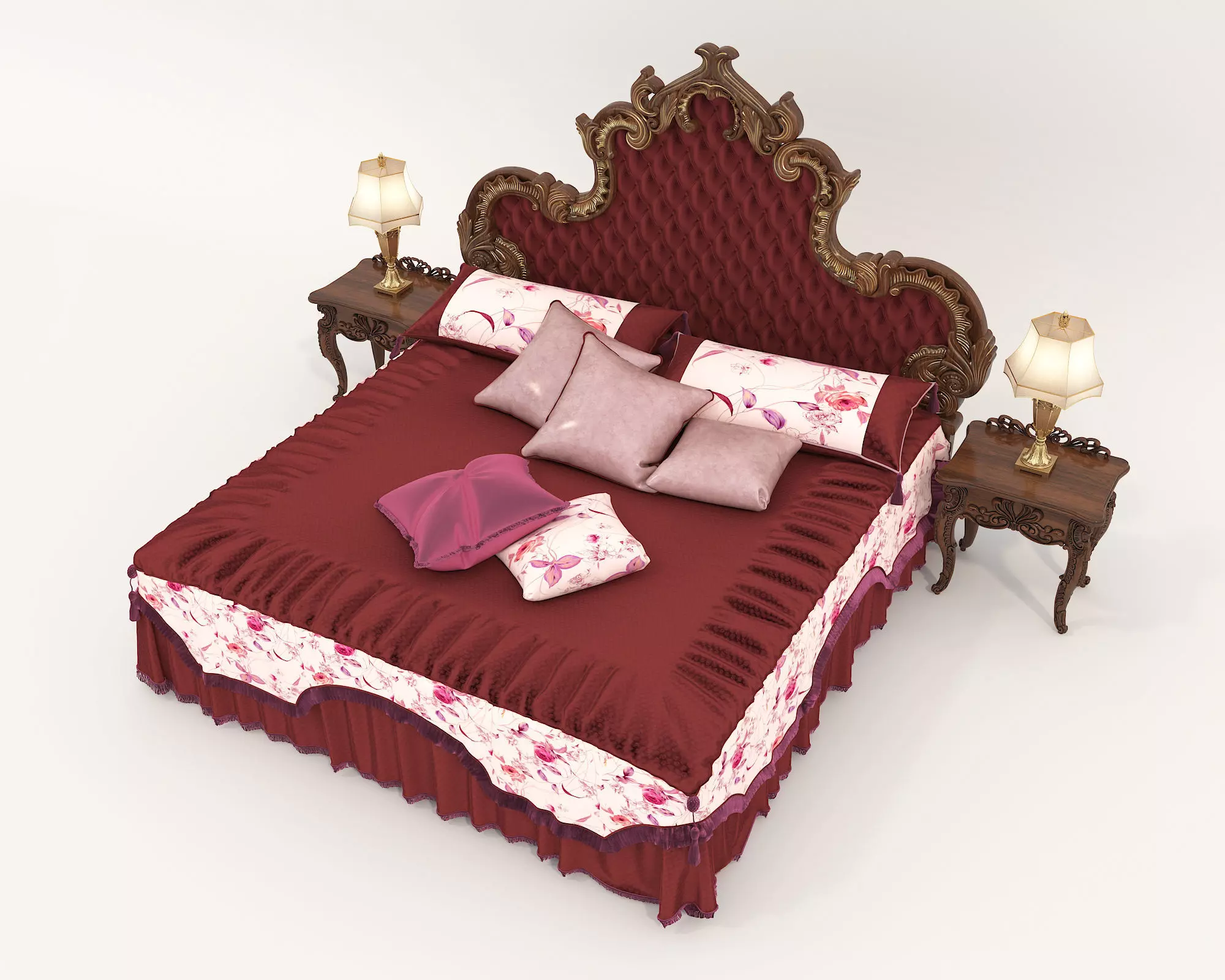 Classic European Style Bed Set 56 3D model_3