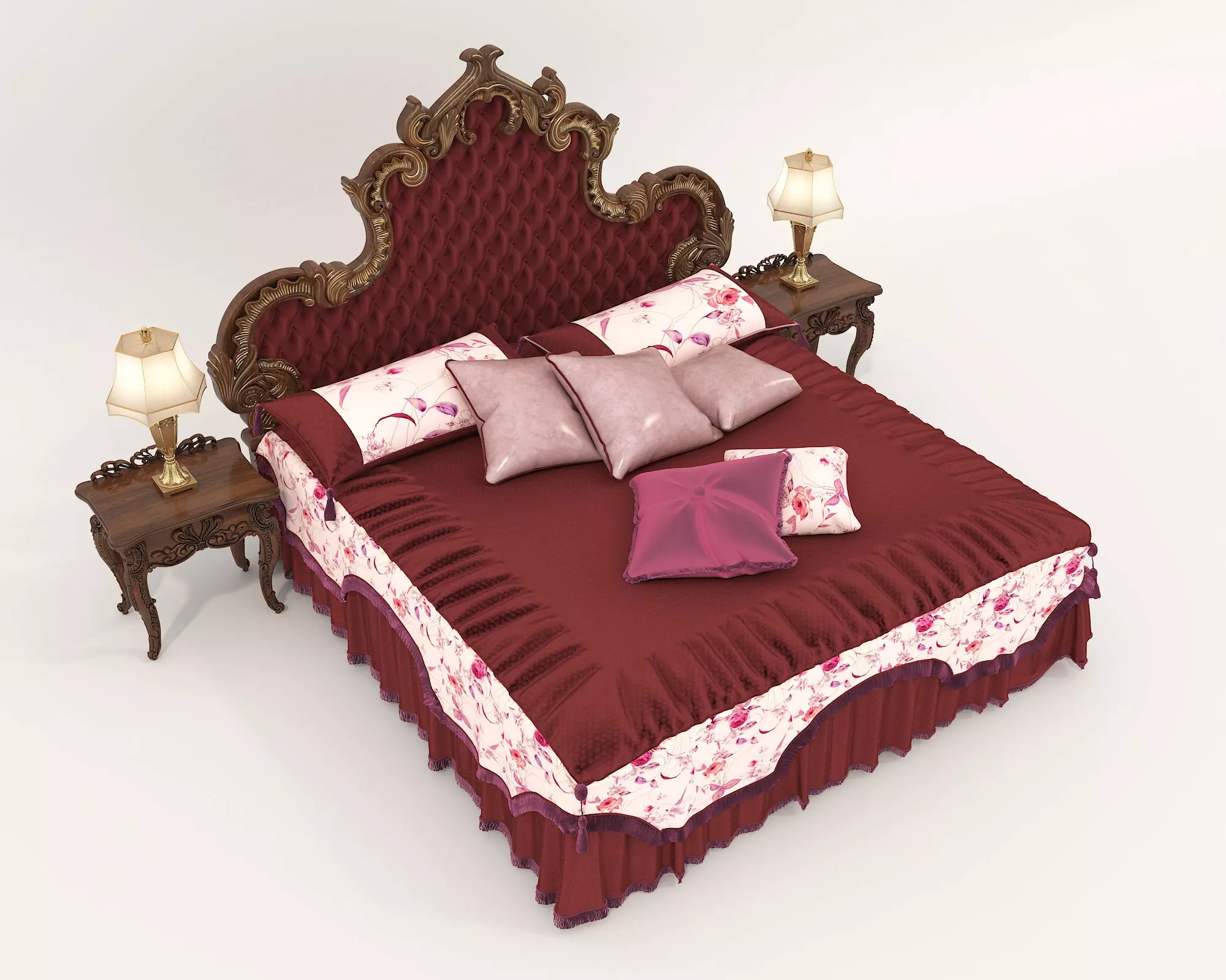 Classic European Style Bed Set 56 3D model_4
