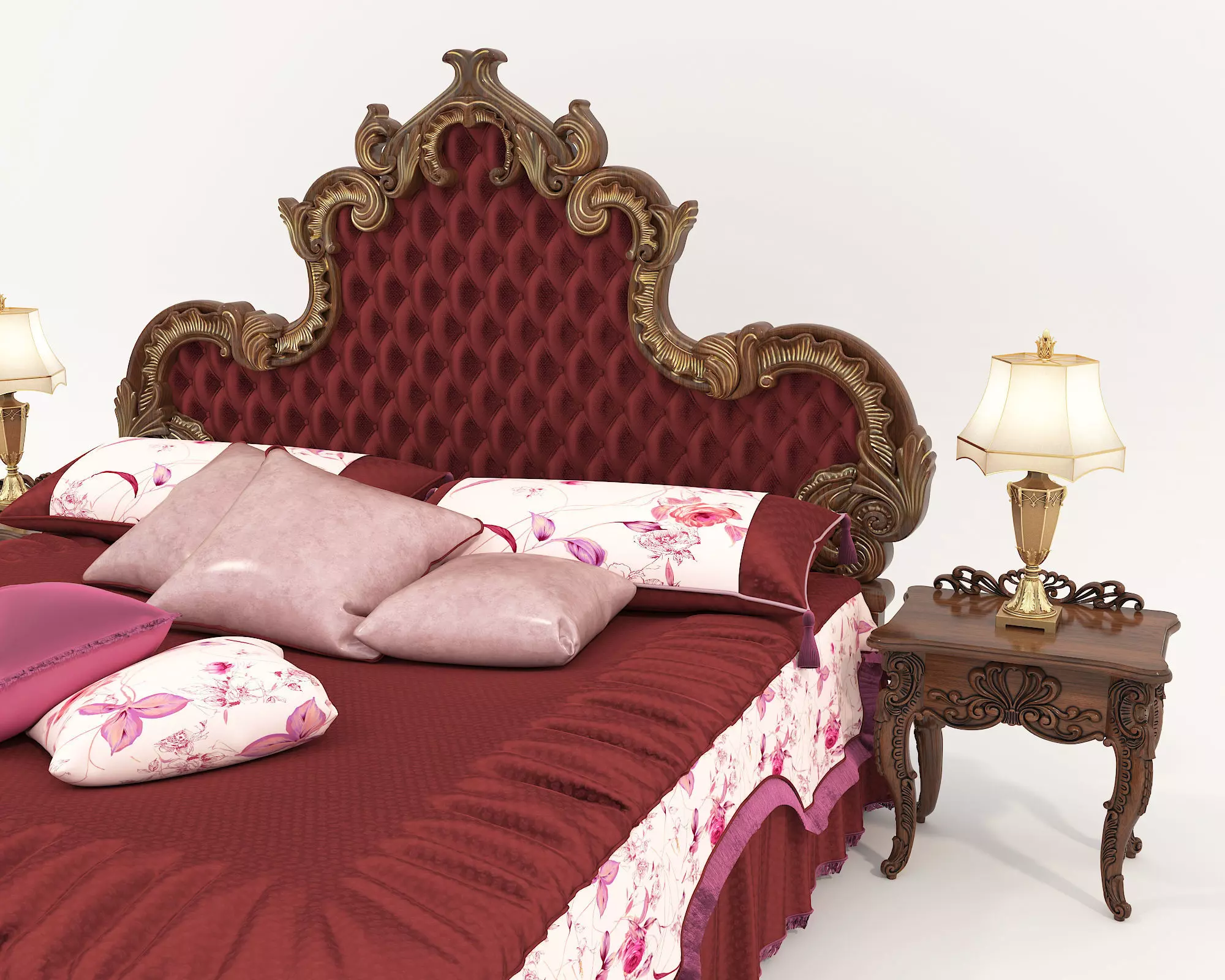 Classic European Style Bed Set 56 3D model_2