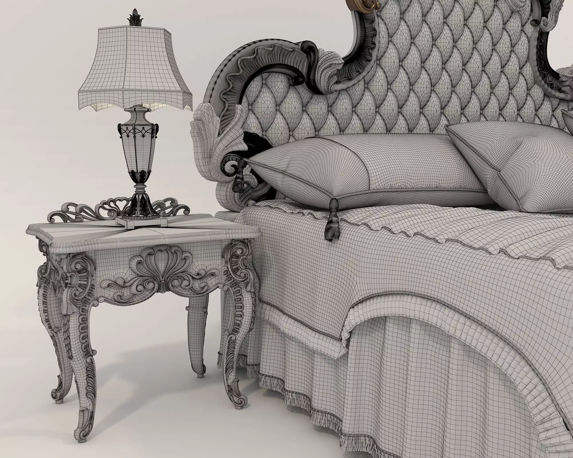 Classic European Style Bed Set 56 3D model_10