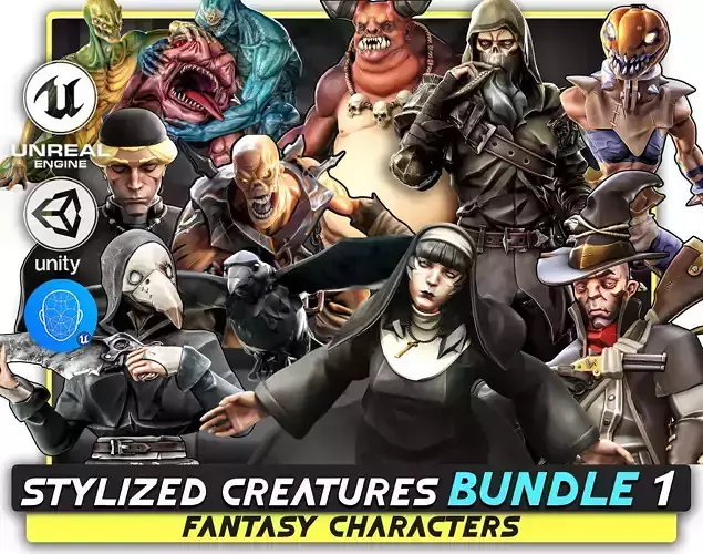 12 in 1 Mega Bundle - Stylized Fantasy Creature - Part 2 - 78 Low-poly 3D model