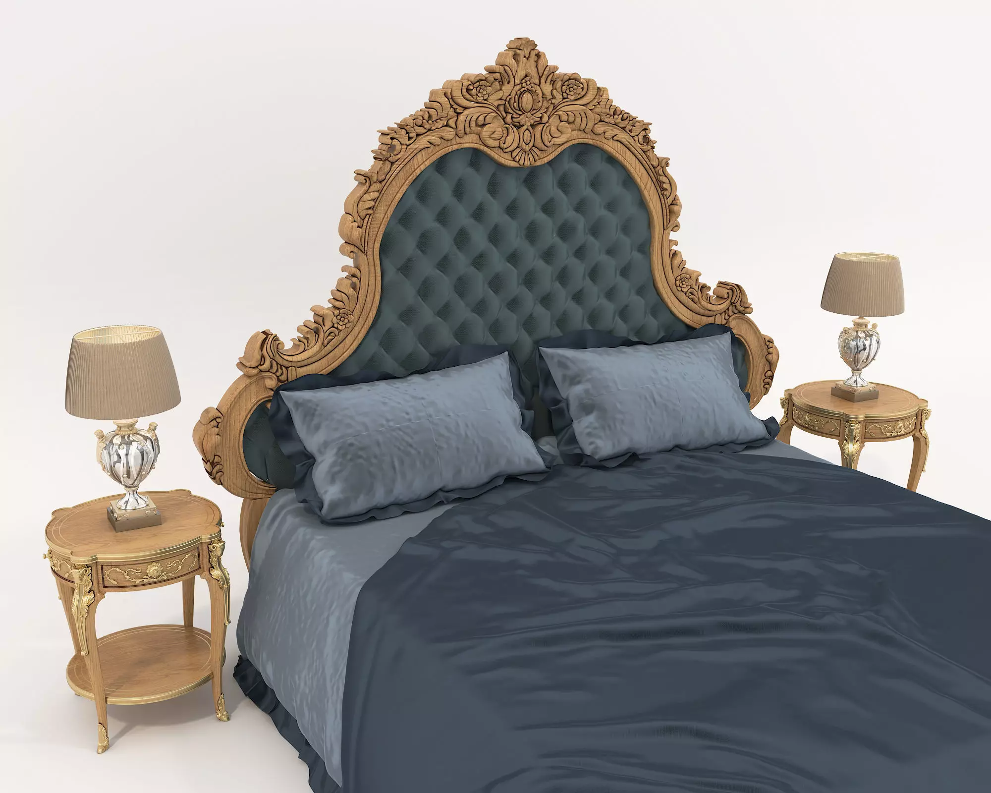 Classic European Style Bed Set 57 3D model_2
