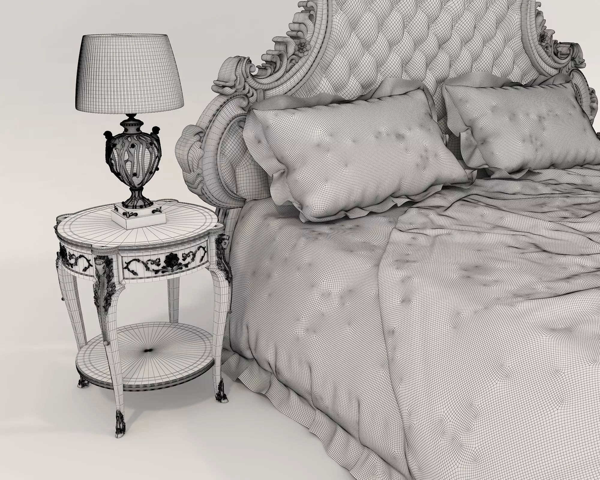 Classic European Style Bed Set 57 3D model_9