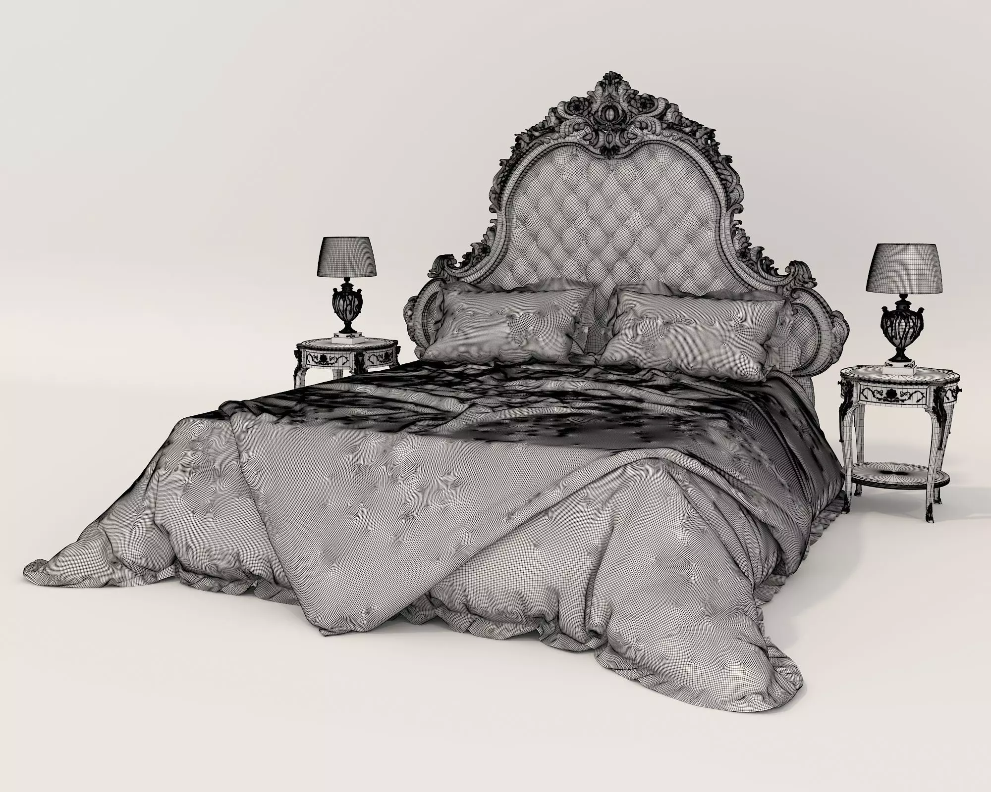 Classic European Style Bed Set 57 3D model_8