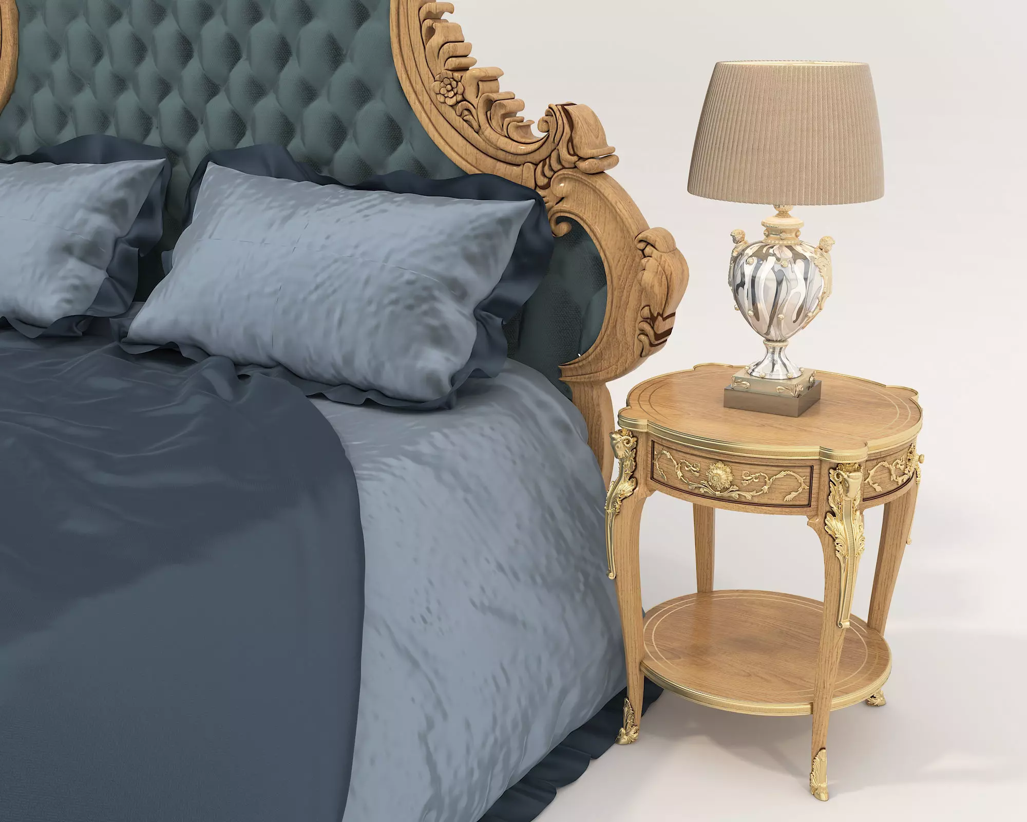 Classic European Style Bed Set 57 3D model_6