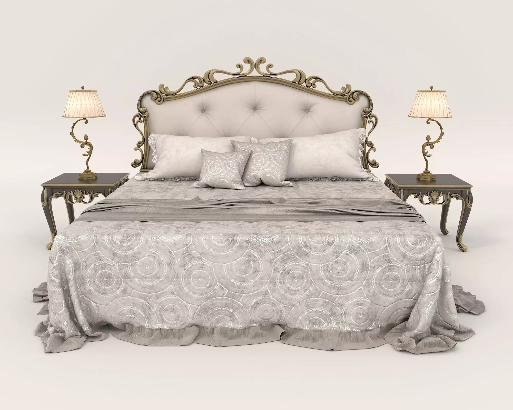 Classic European Style Bed Set 60 3D model_1