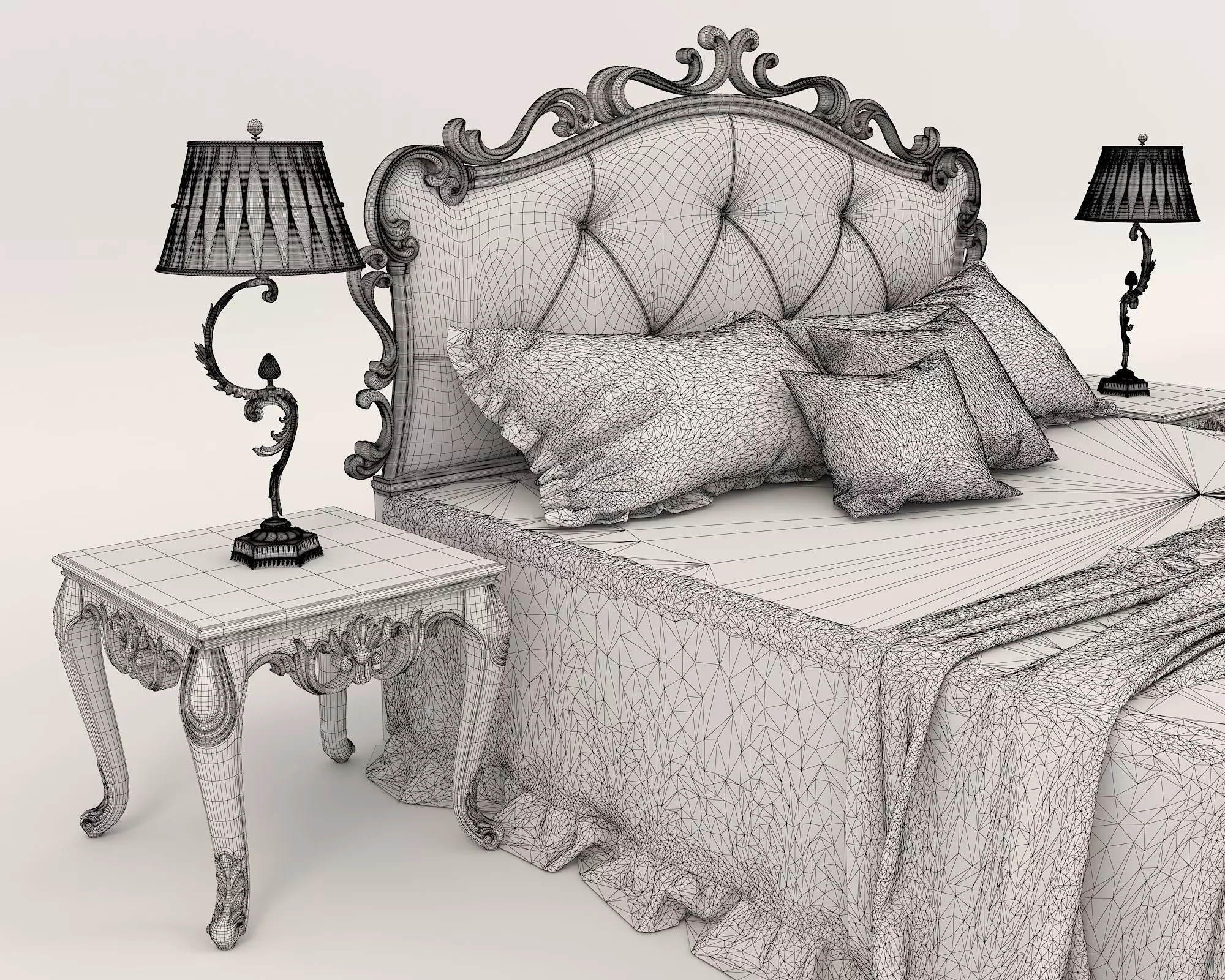 Classic European Style Bed Set 60 3D model_10