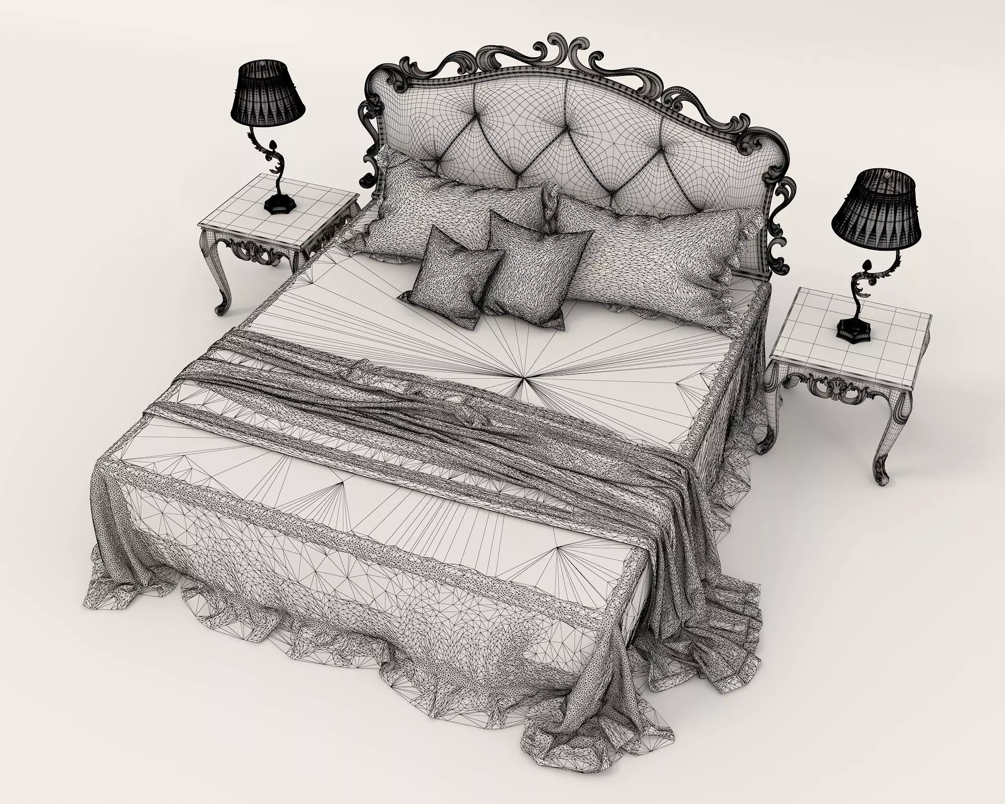 Classic European Style Bed Set 60 3D model_9