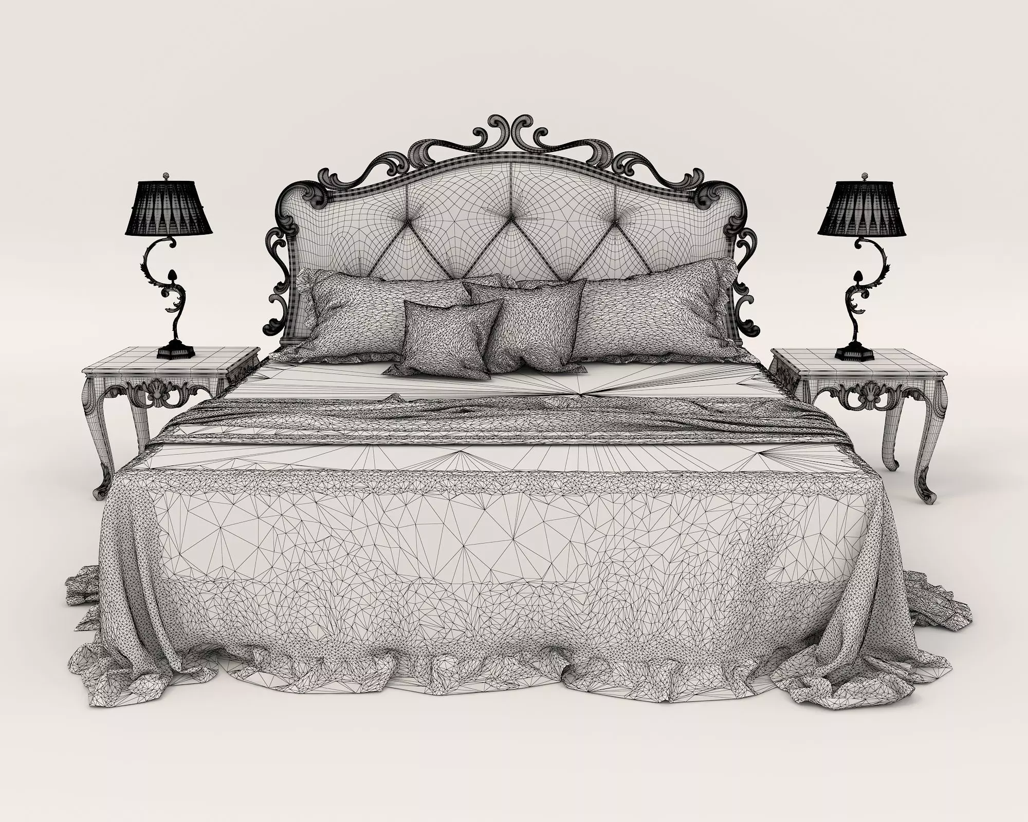 Classic European Style Bed Set 60 3D model_8
