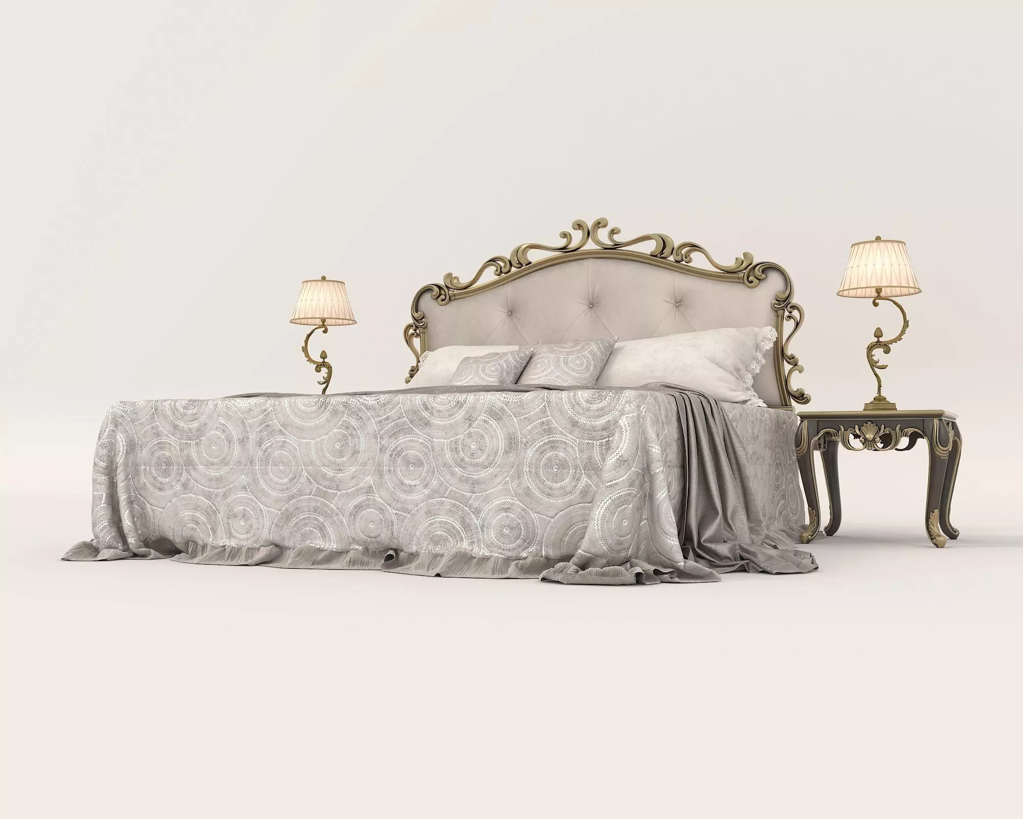 Classic European Style Bed Set 60 3D model_7