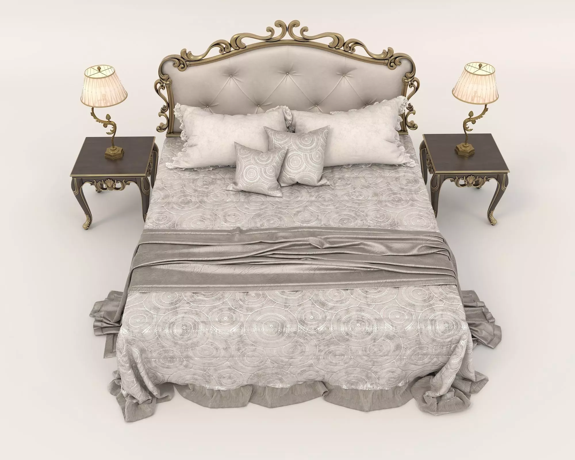 Classic European Style Bed Set 60 3D model_4