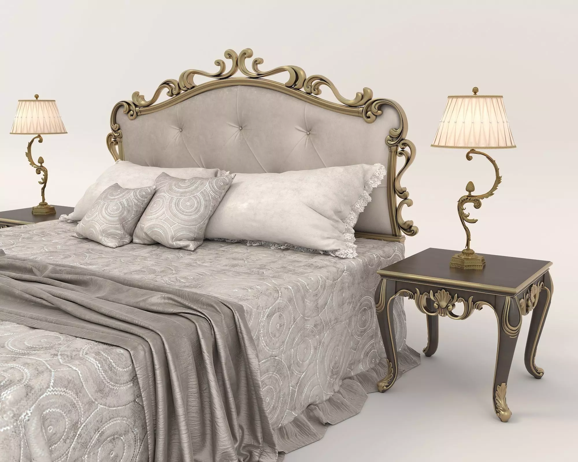 Classic European Style Bed Set 60 3D model_3