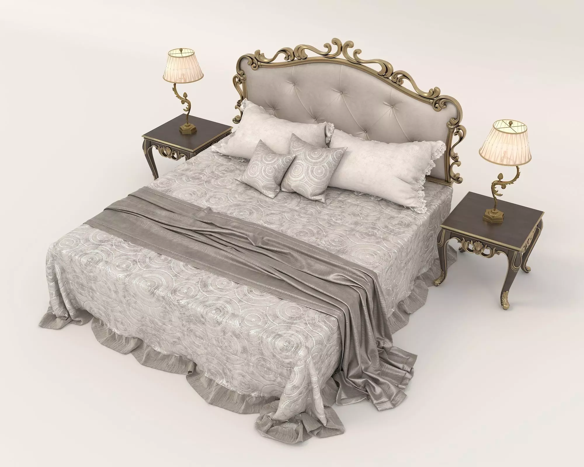 Classic European Style Bed Set 60 3D model_6